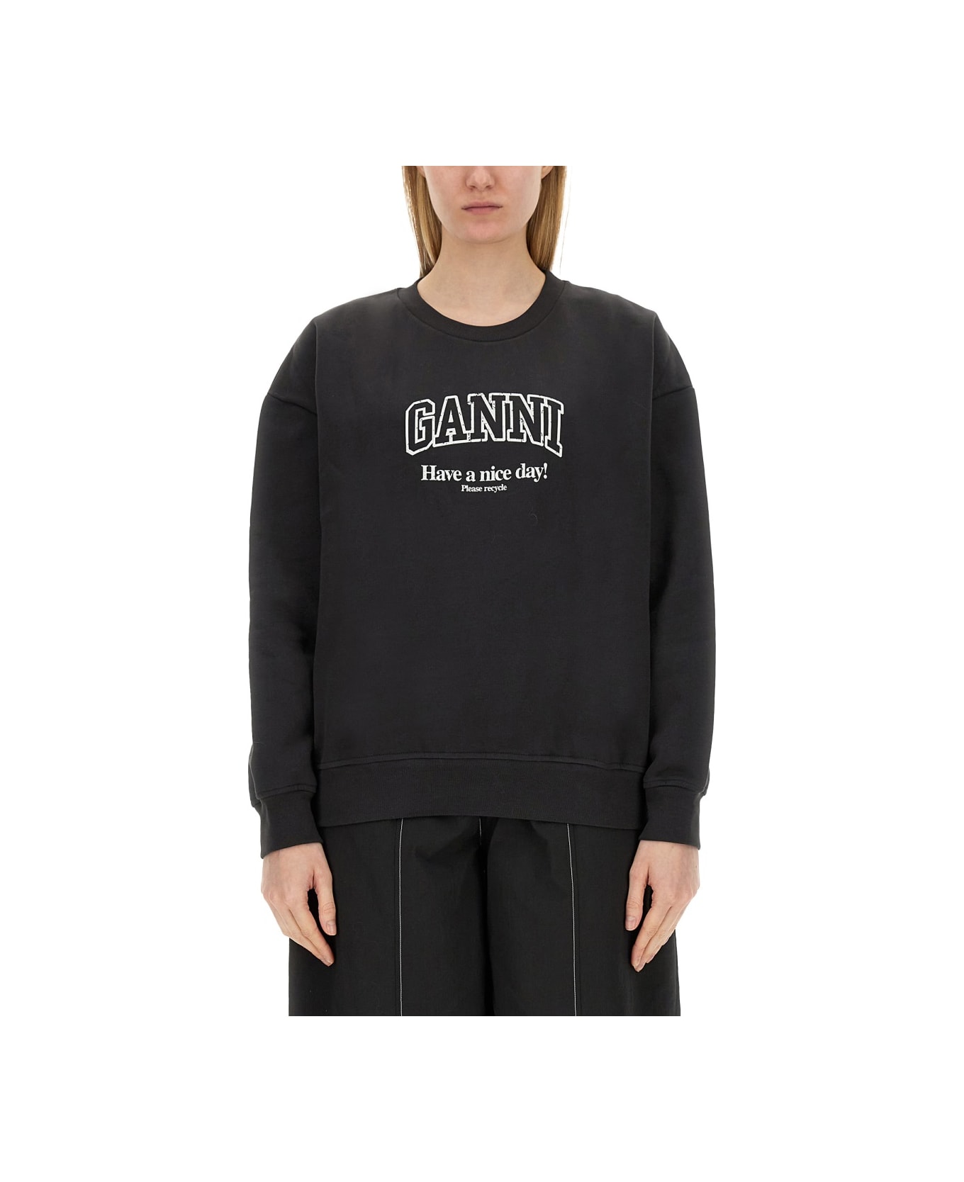 Ganni Sweatshirt With Logo - BLACK フリース