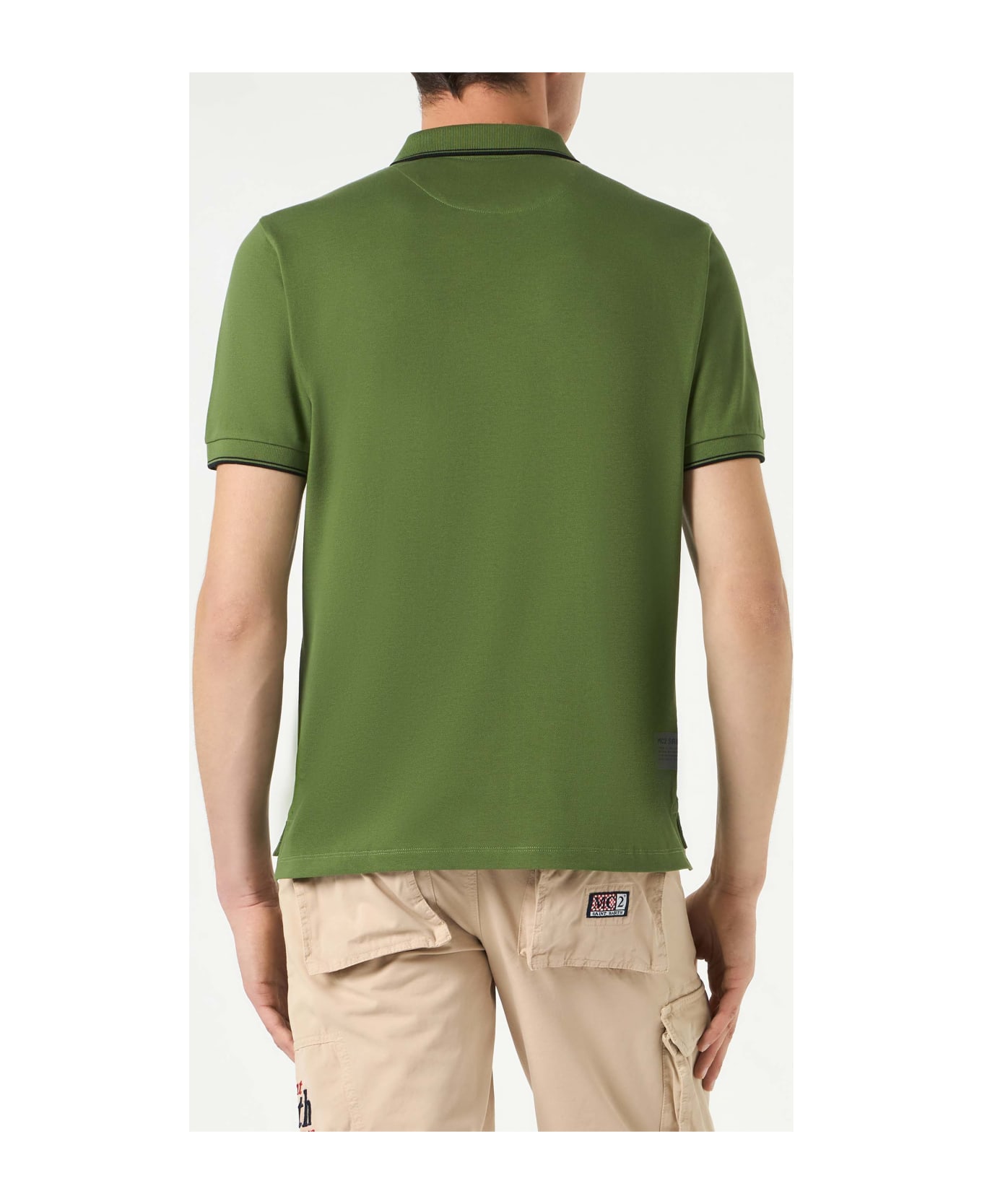 MC2 Saint Barth Military Green Piquet Polo With St. Barth Check Logo - GREEN