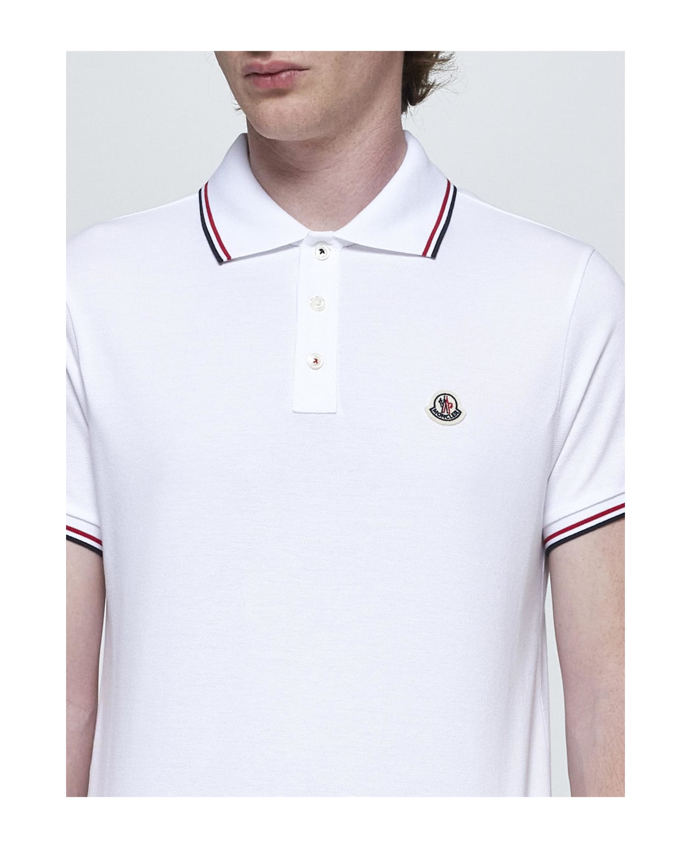 Moncler Logo-patch Cotton Polo Shirt - Bianco