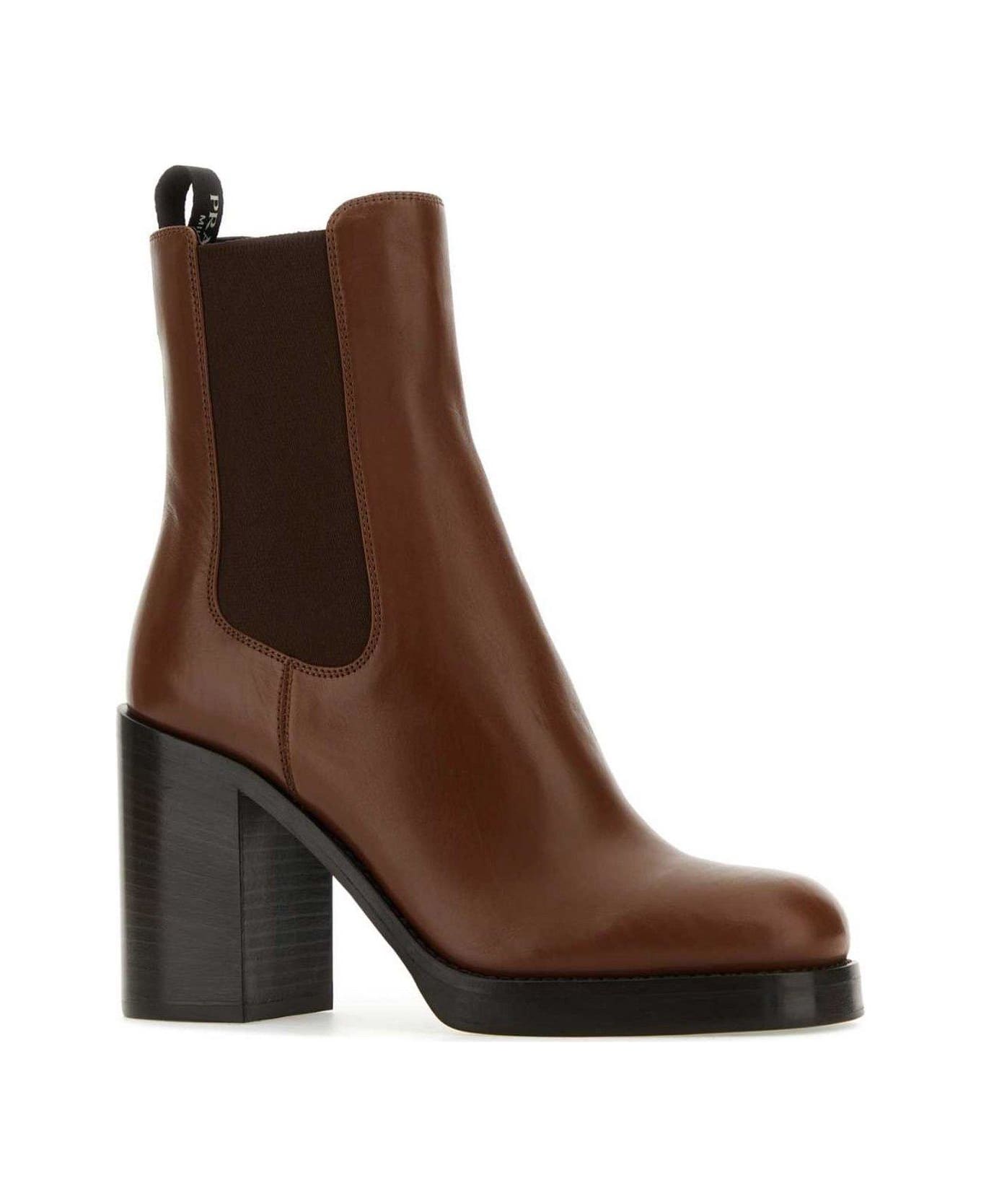 Prada Rounded-toe Ankle Boots - COGNAC