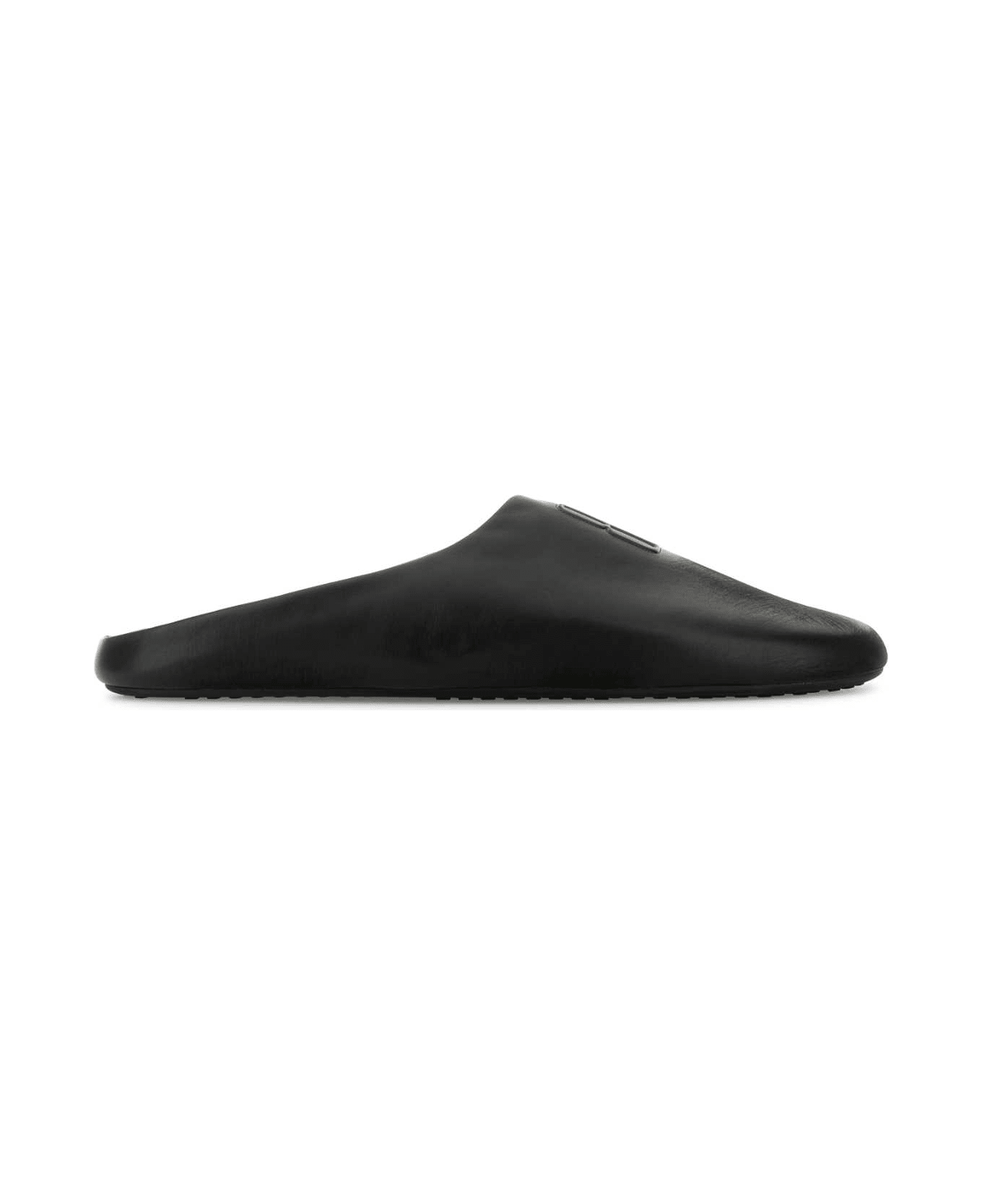 Balenciaga Black Leather Chã¢teau Slippers - Black