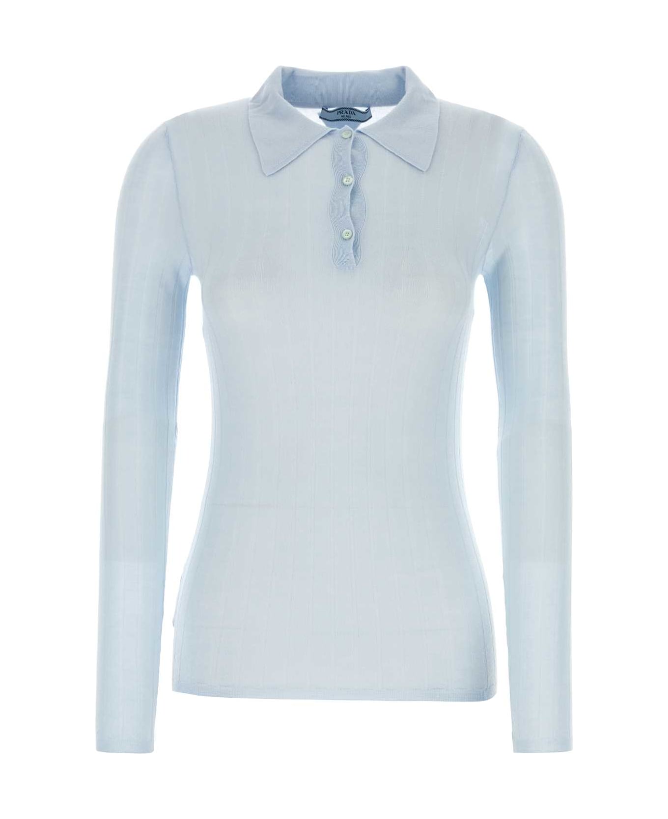 Prada Pastel Light Blue Cashmere Blend Polo Shirt - AZZURRO