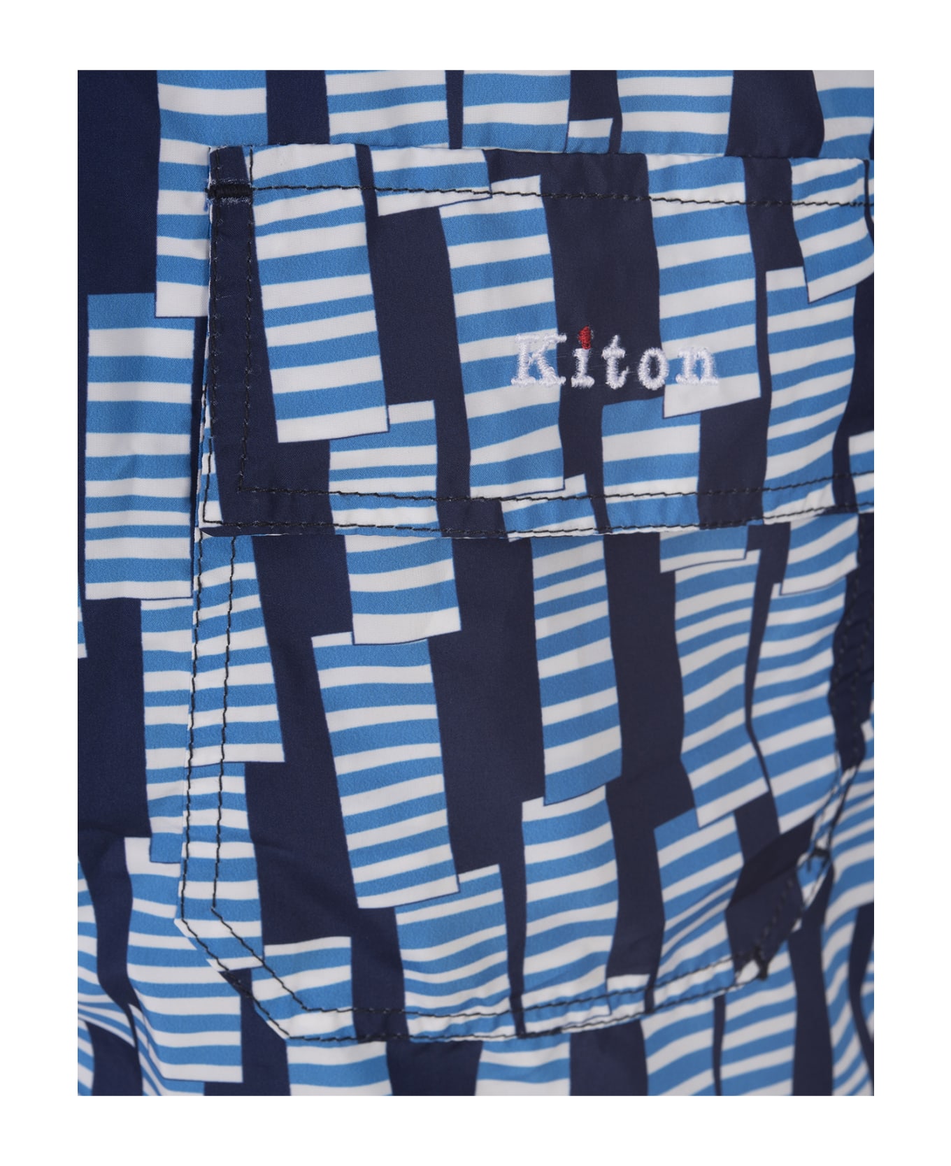 Kiton Swim Shorts With Light Blue Windsock Pattern - Blue