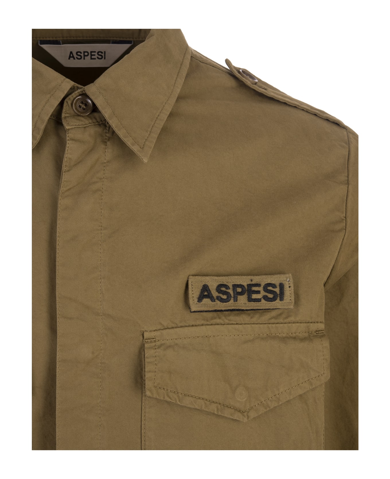 Aspesi Lichen Cotton Gabardine Military Shirt - Green