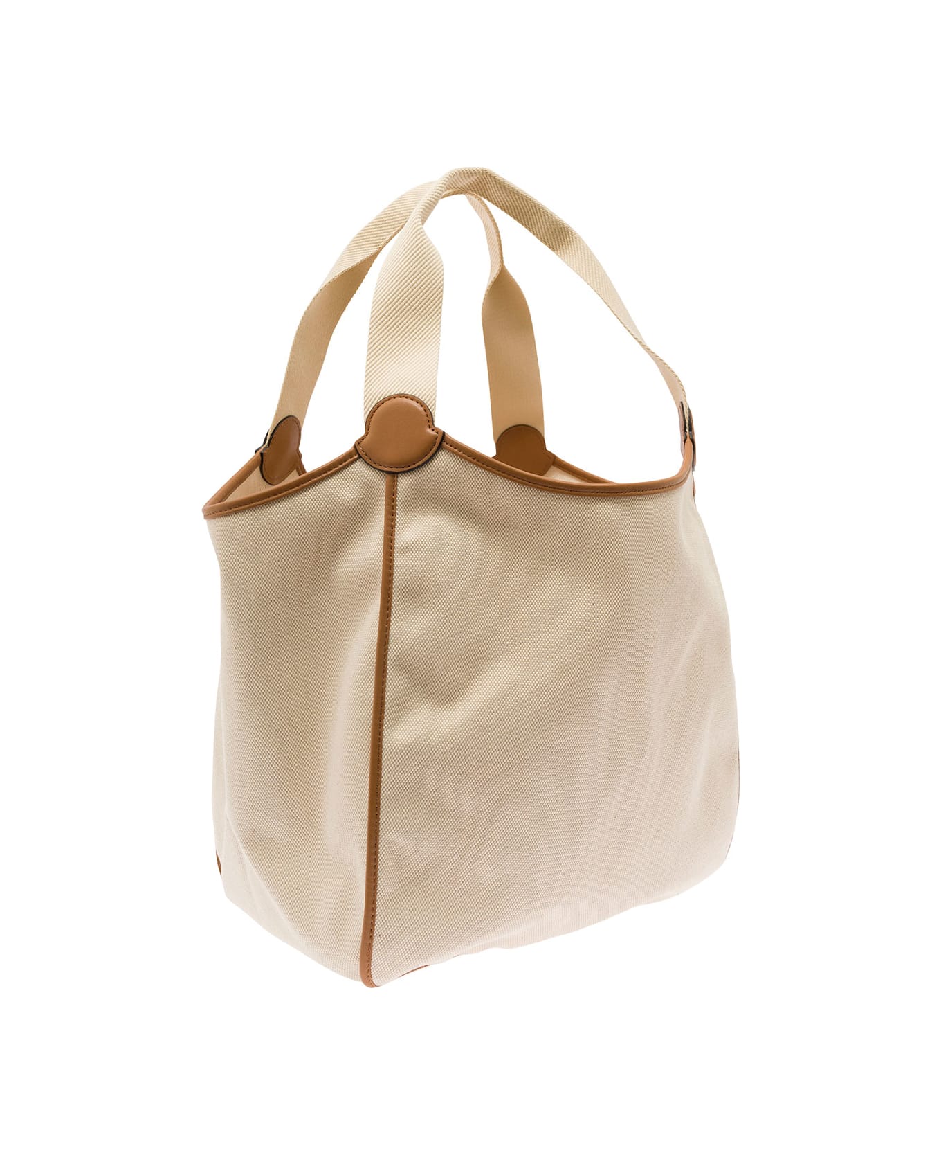 Moncler Nalani Tote Bag In Beige Canvas Woman - Beige