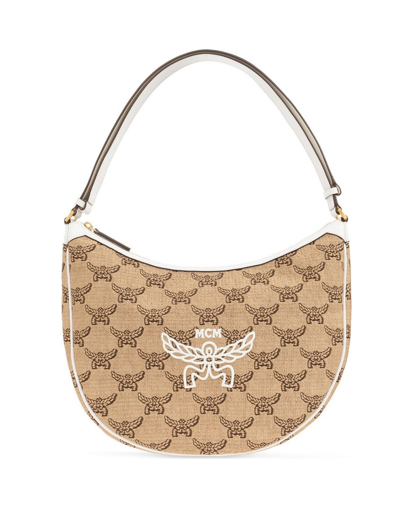 MCM Logo Printed Shoulder Bag - NEUTRALS