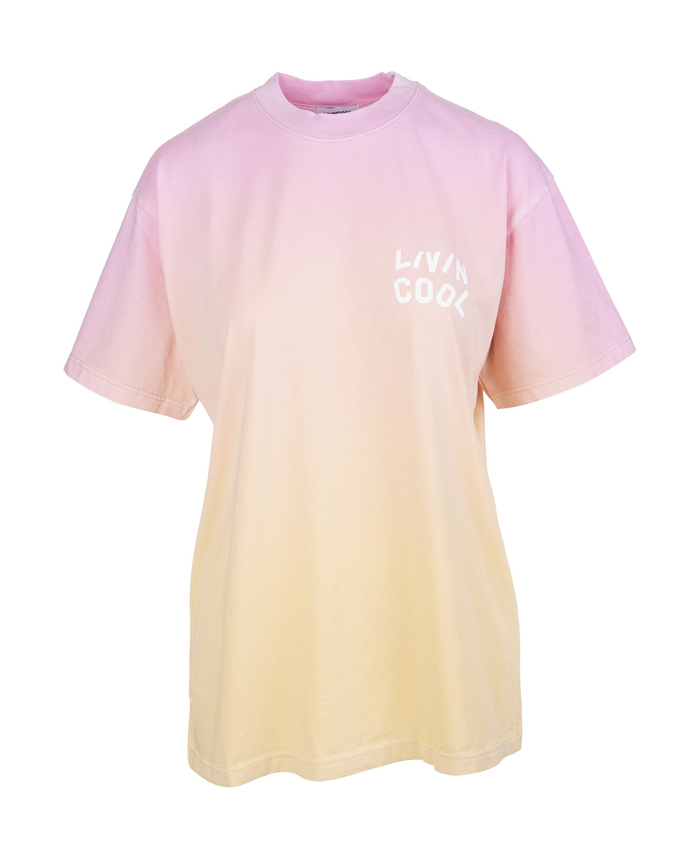 LIVINCOOL Woman Pink And Orange Gradient T-shirt With Logo - Rosa