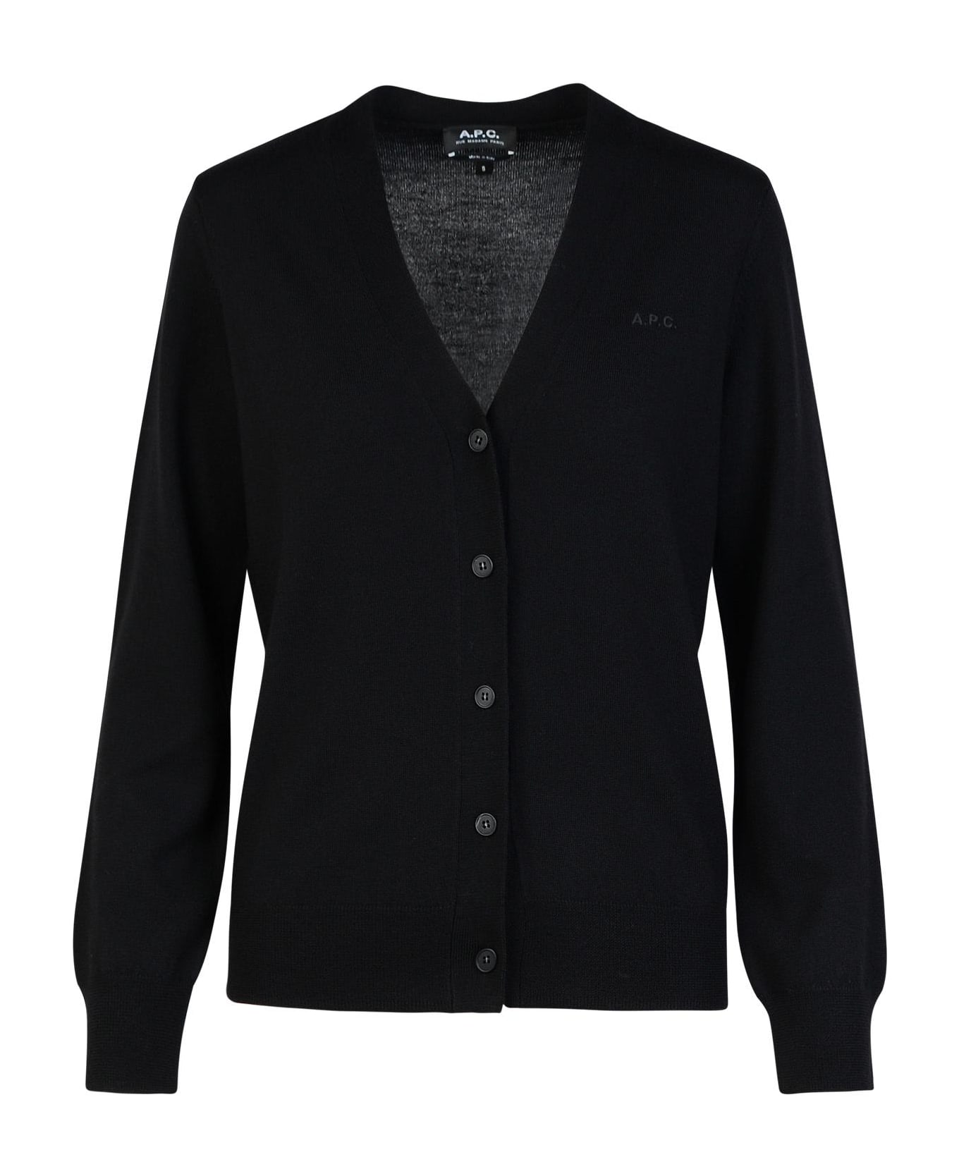 A.P.C. Logo Embroidered Knit Cardigan - Black