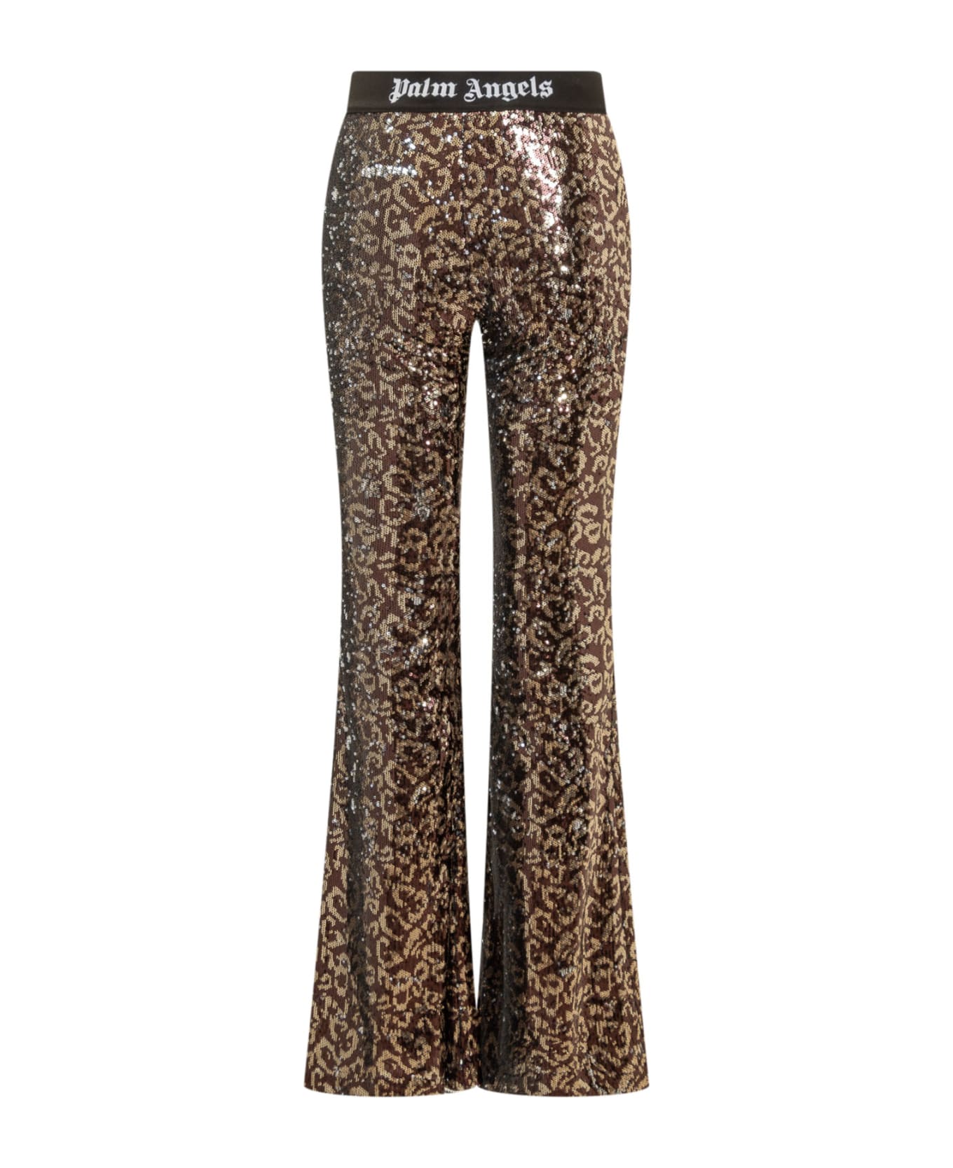 Palm Angels Logo Tape Sequins Flare Trousers - BROWN