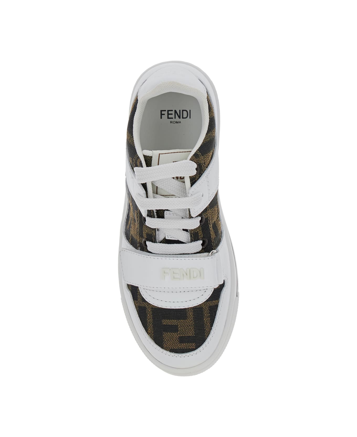 Fendi White Sneakers With All-over Ff Motif In Leather Boy - Brown