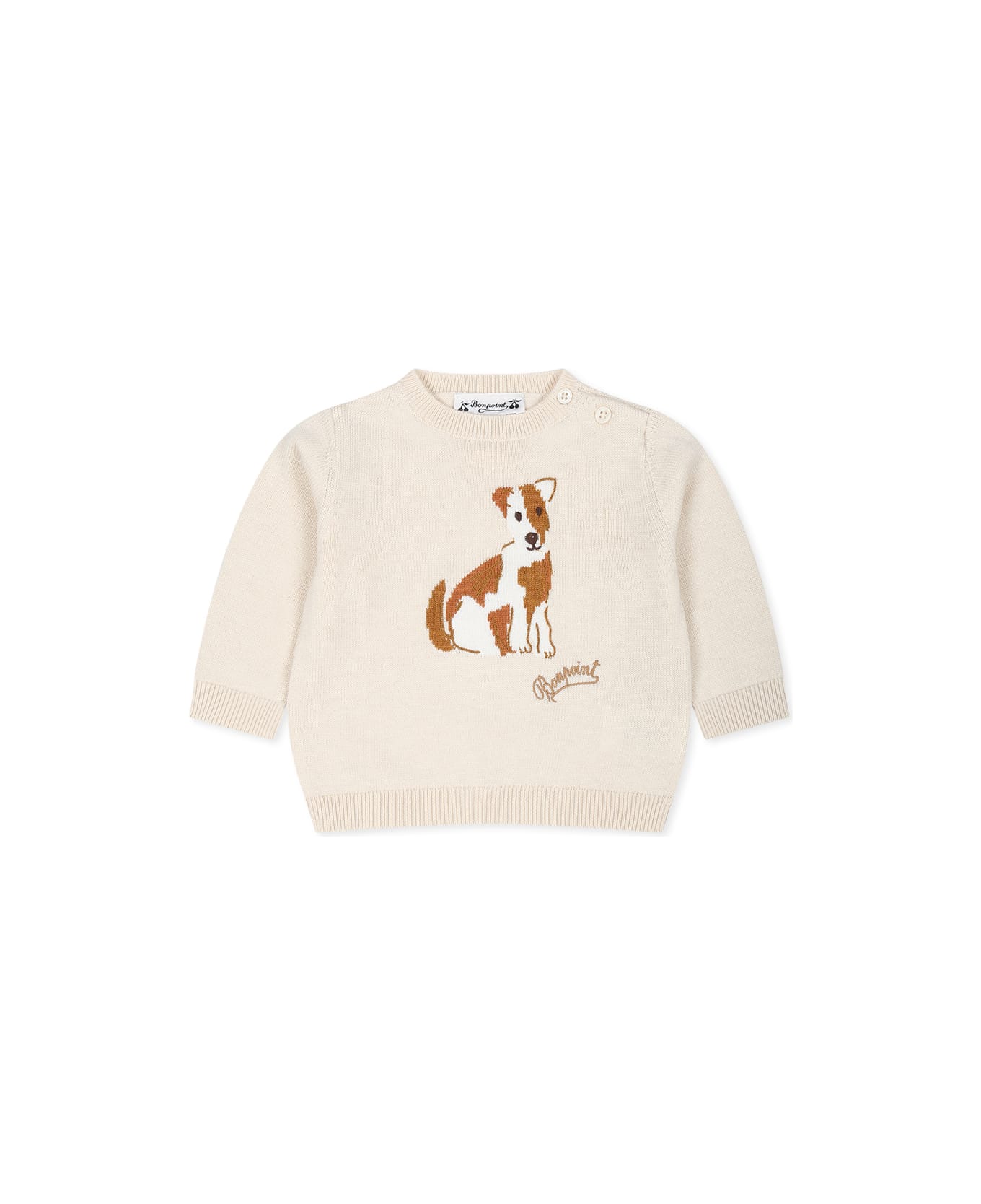 Bonpoint Beige Sweater For Babykids With Dog - Beige