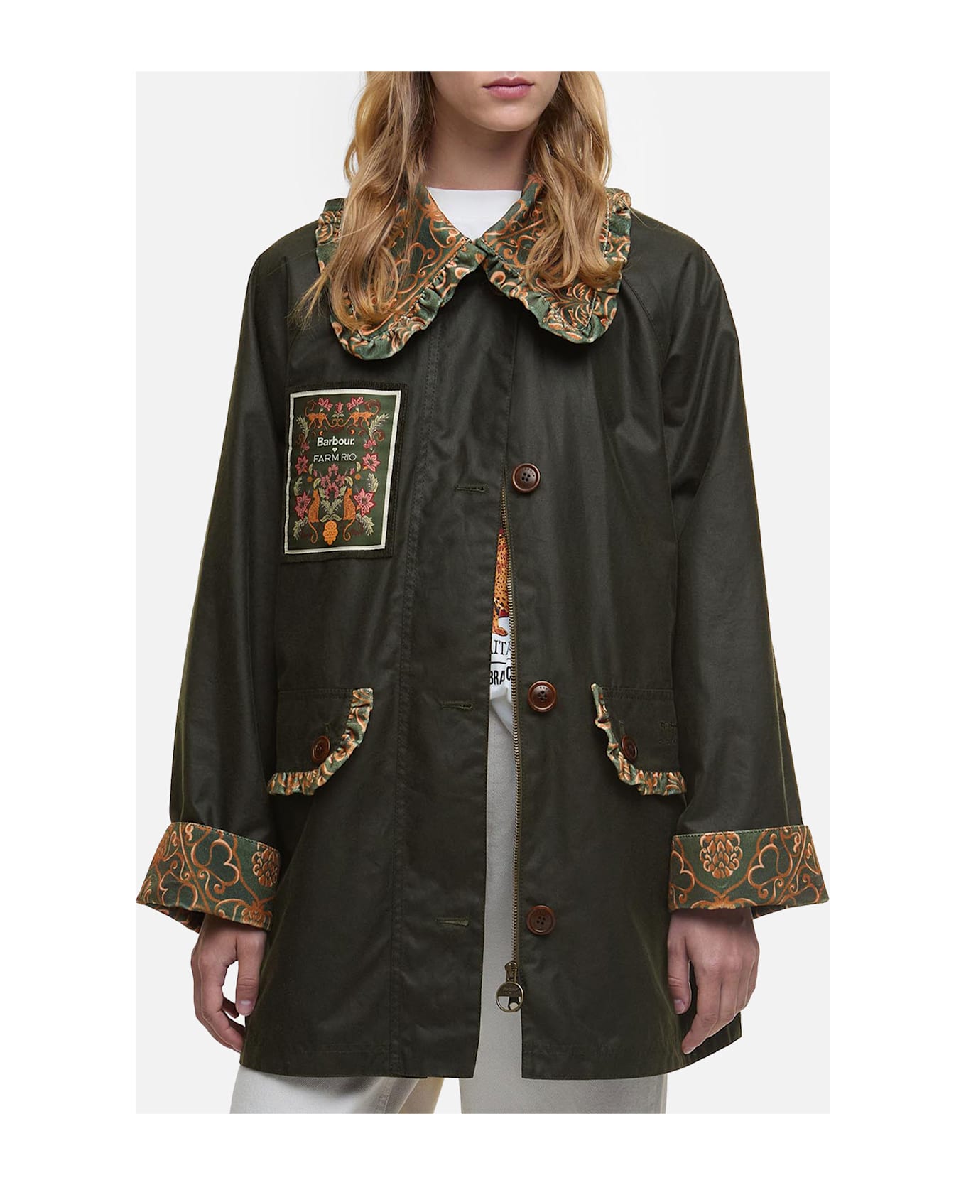 Barbour X Farm Rio Maria-clara Wax Jacket - Green