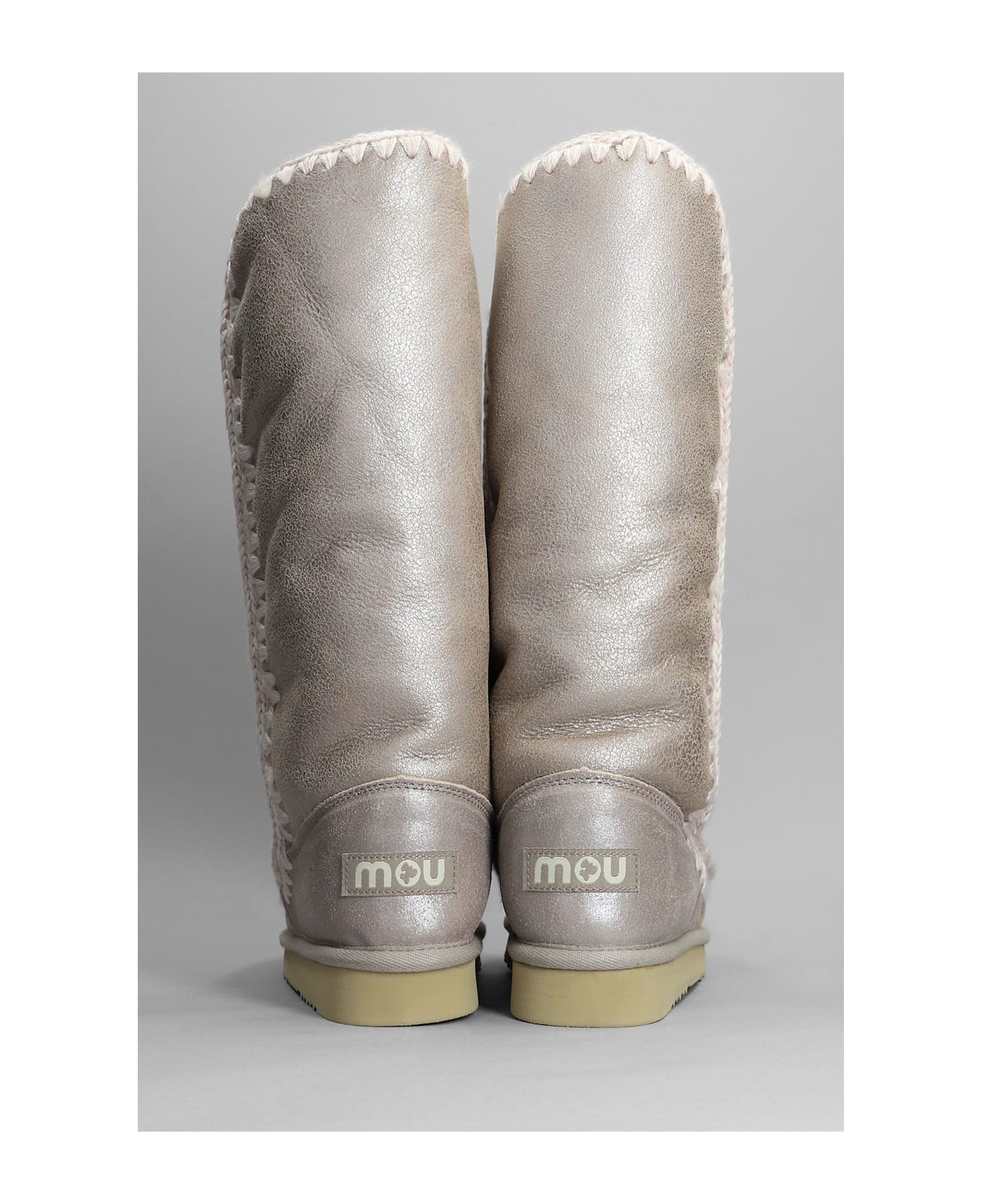 Mou Eskimo 40 Low Heels Boots In Beige Suede - beige
