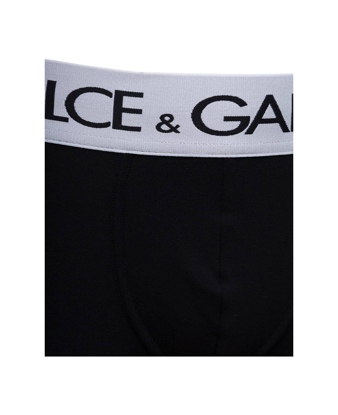 Dolce & Gabbana Black Boxer Briefs With Branded Waistband In Stretch Cotton Man - Black