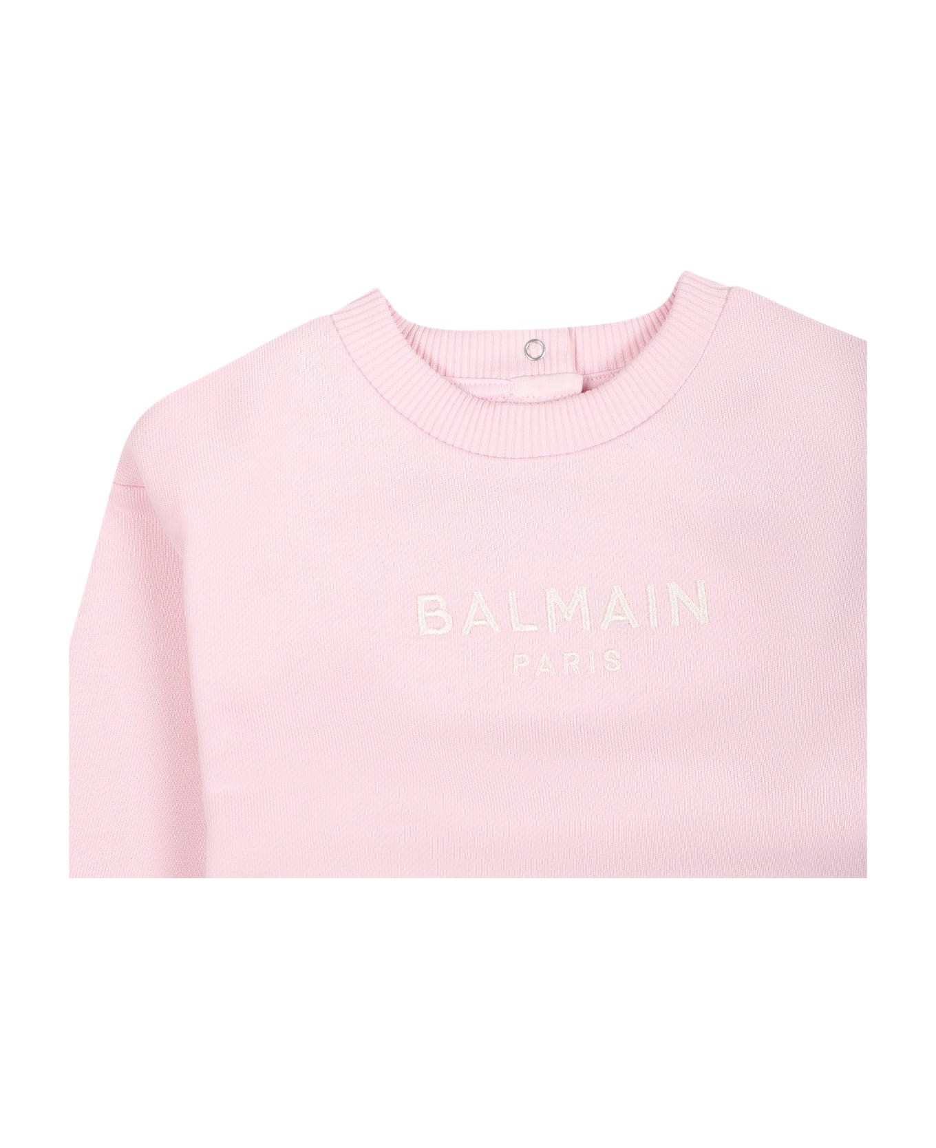 Balmain Pink Sweatshirt For Baby Girl With Embroidered Logo - Pink