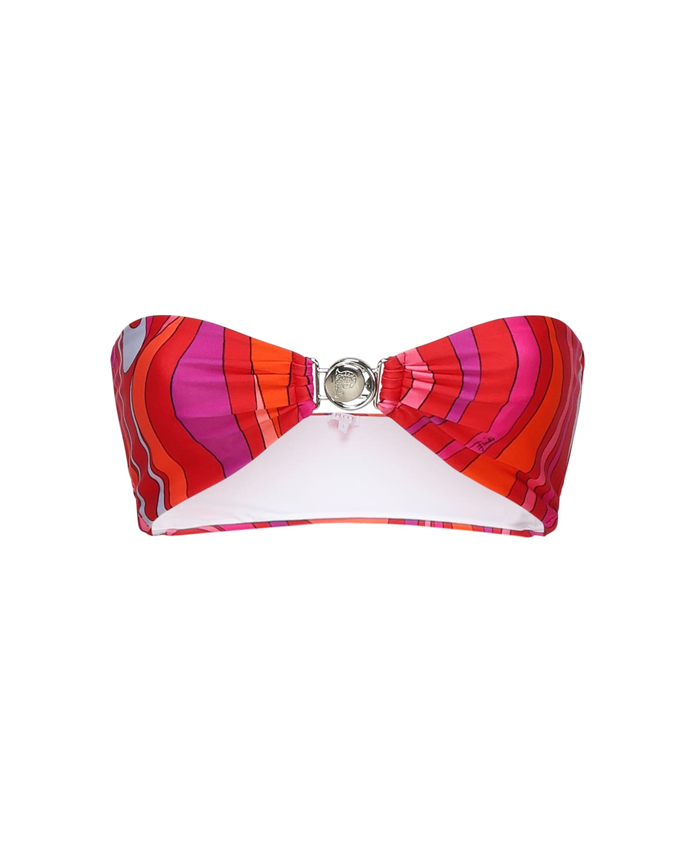 Pucci Marble Print Bandeau Bikini Top - CORAL/FUCHSIA