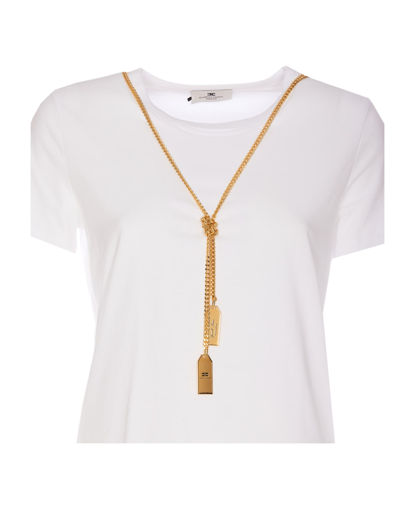 Elisabetta Franchi Jersey T-shirt With Necklace - GESSO