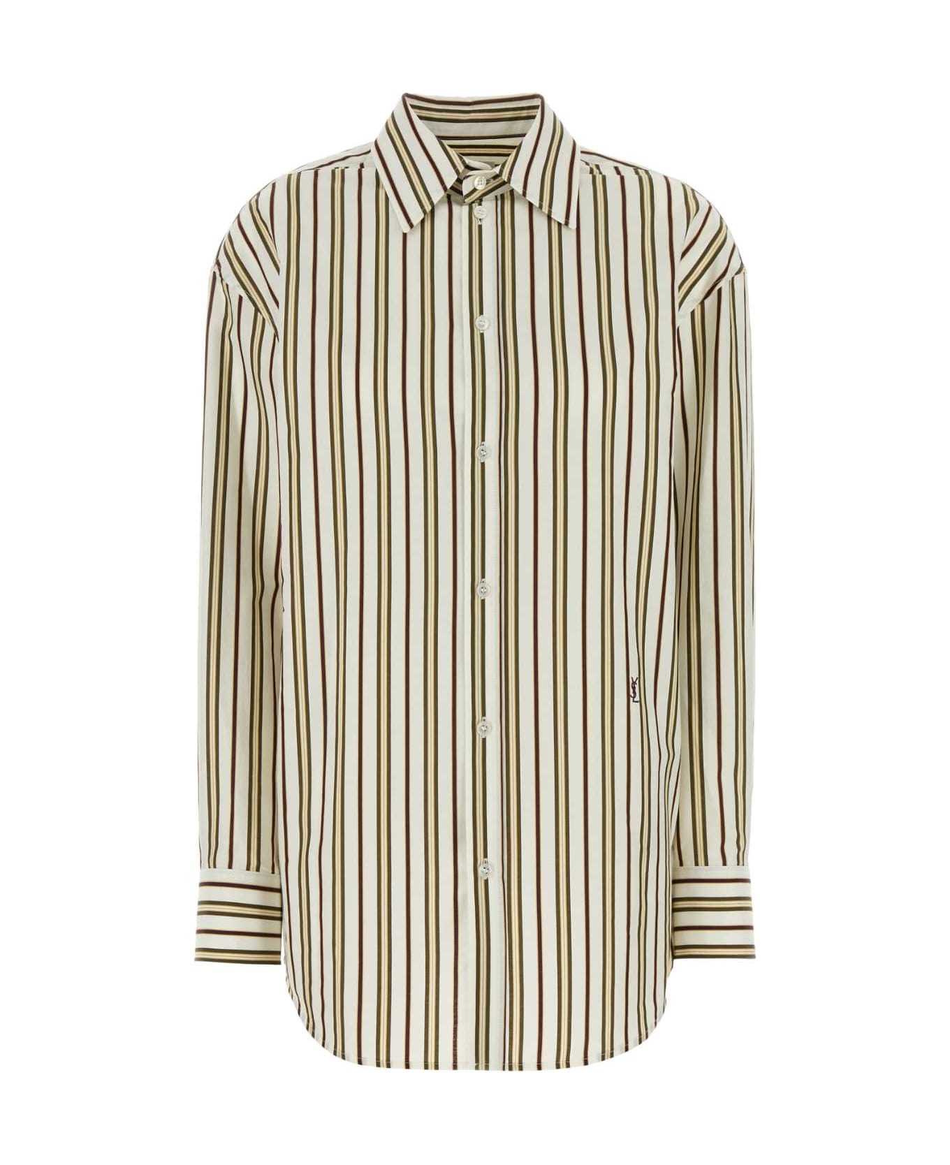 Saint Laurent Embroidered Cotton Oversize Shirt - BLANCBORDEAUXKAKI