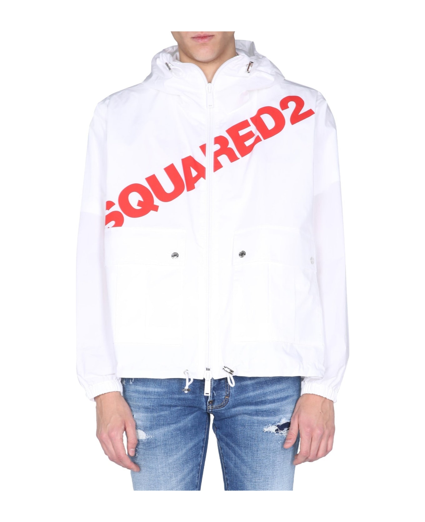 Dsquared2 Logo Hooded Windbreaker - White