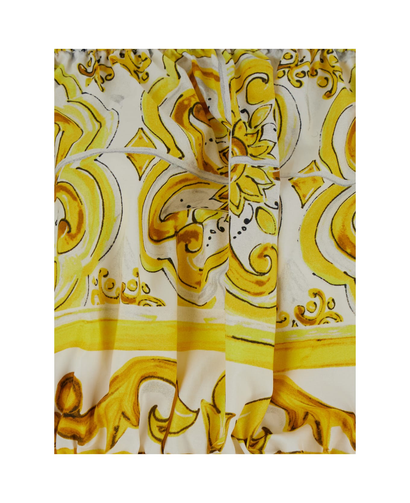 Dolce & Gabbana Yellow And White Crop Top With Majolica Print In Cotton Woman - Yellow