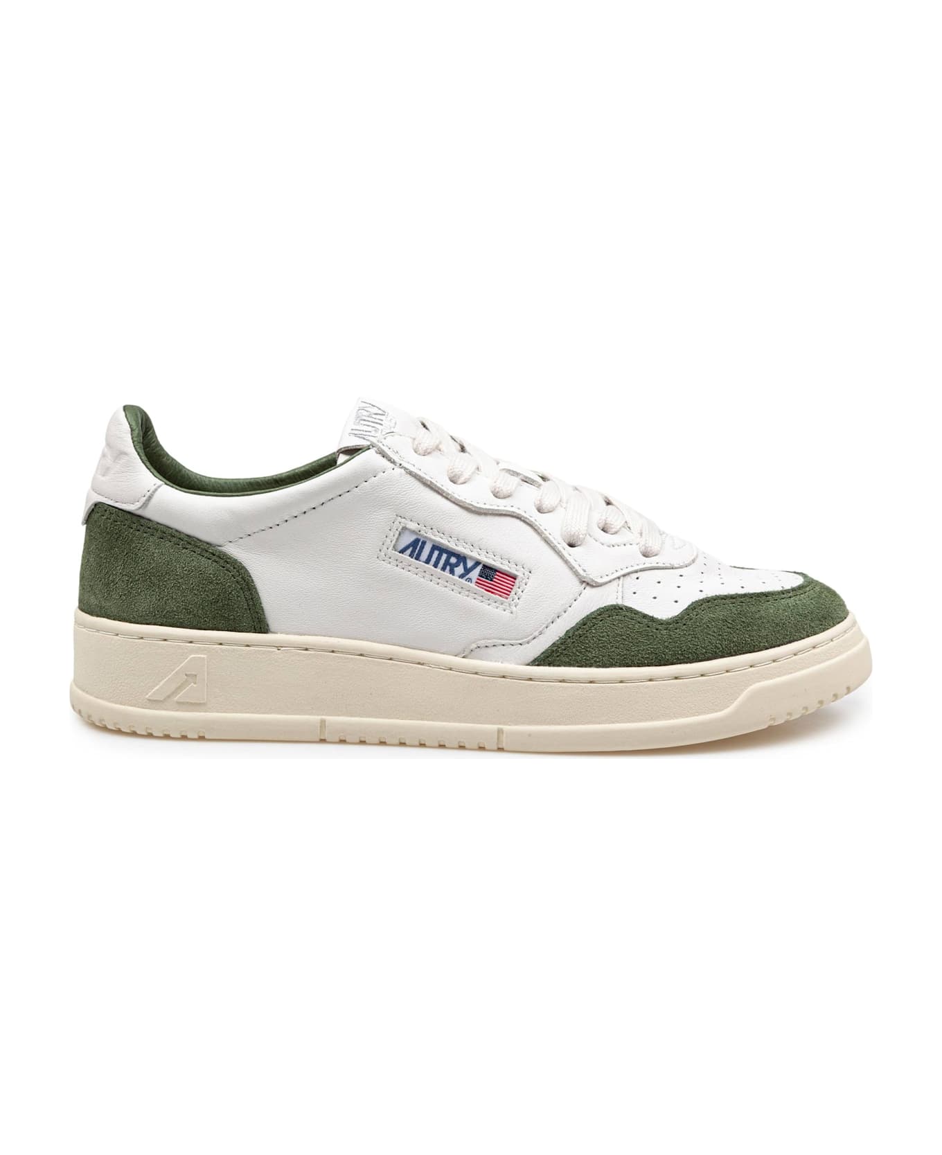 Autry Medalist Sneakers In Leather And Suede Color White And Green - White/Militar