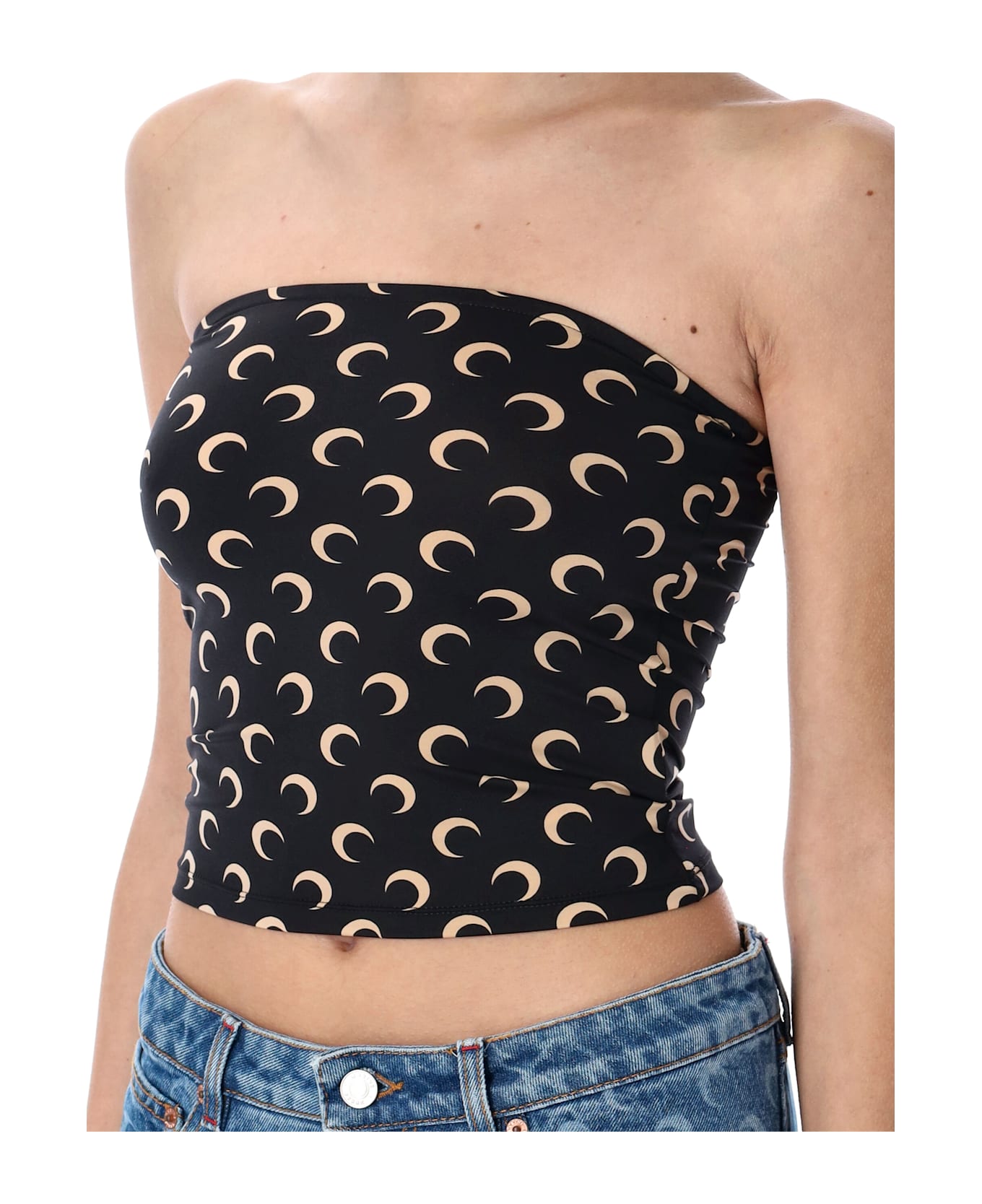 Marine Serre Recycled Moon Jersey Tube Top - Black