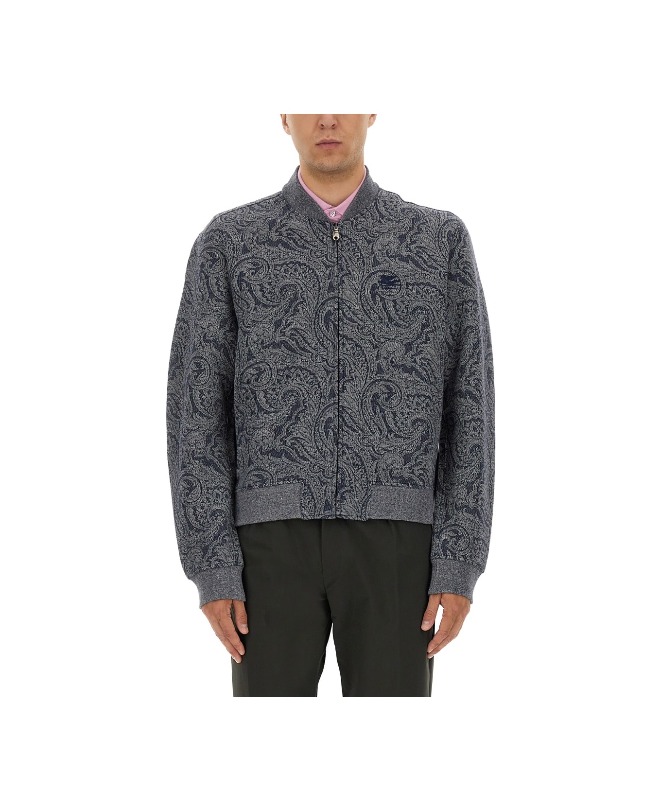 Etro Jacquard Bomber Jacket With Logo - GREY