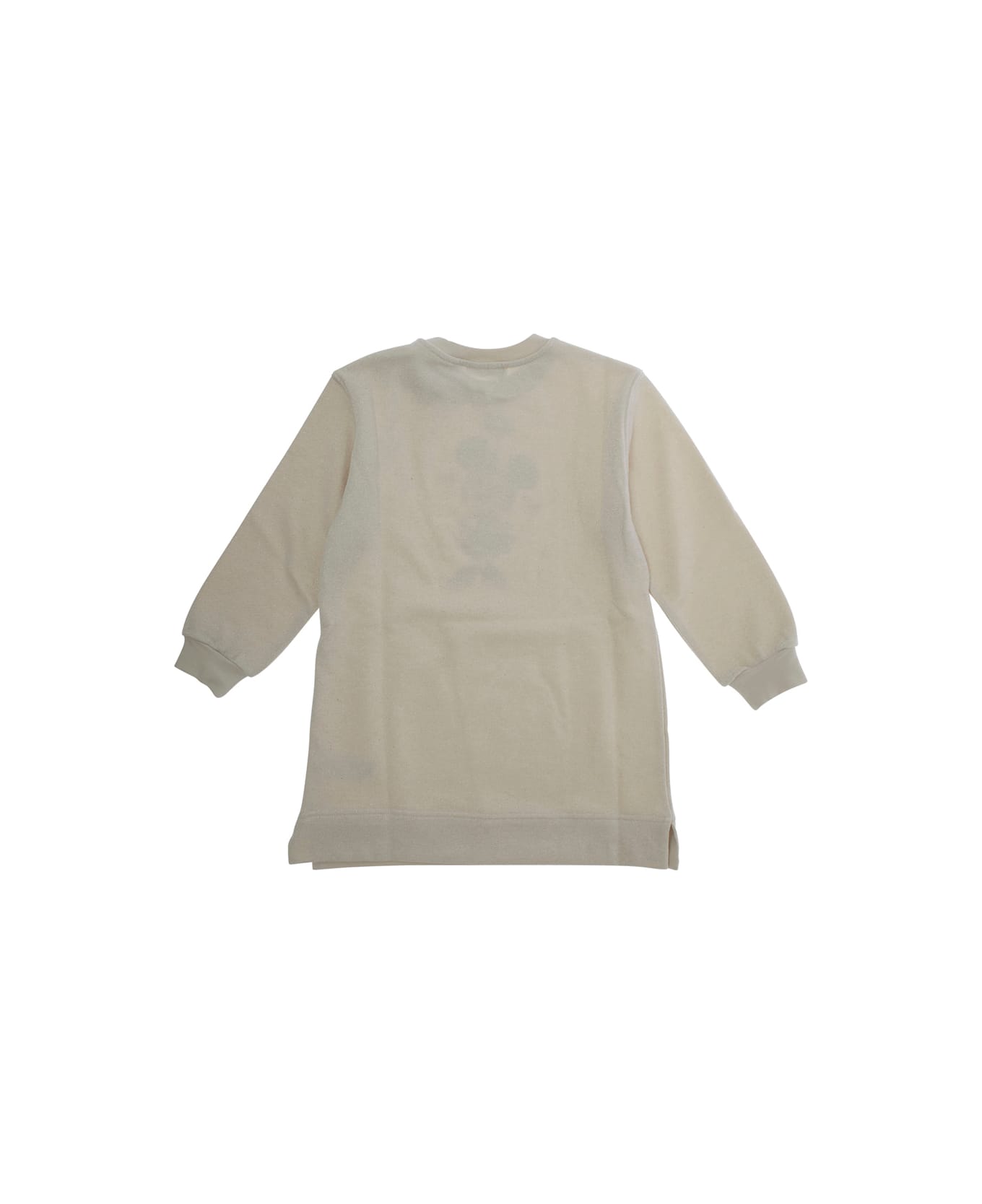 Monnalisa White Crewneck With Bow Detail On The Front And Print On The Front In Cotton Blend Baby - White