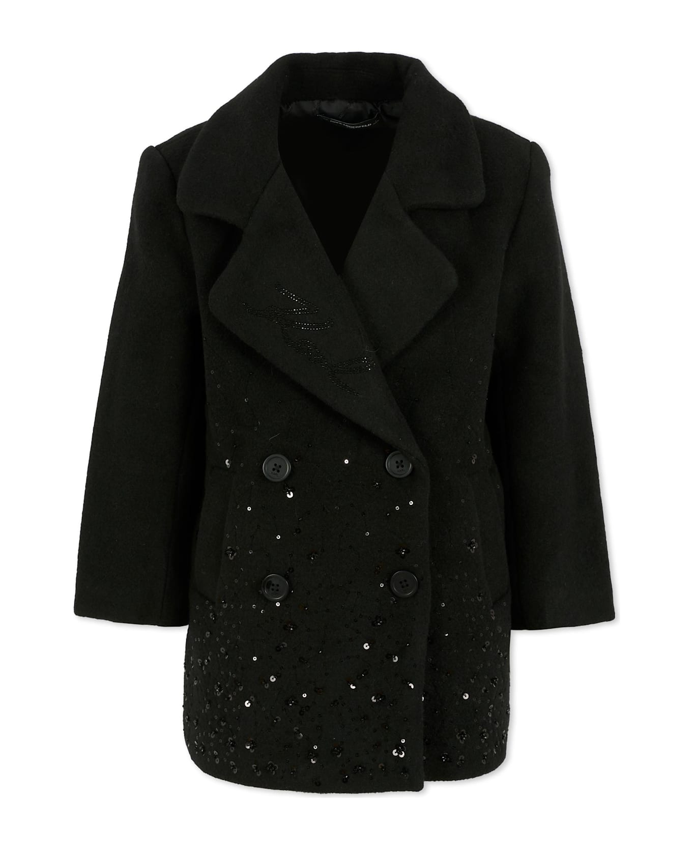 Karl Lagerfeld Kids Black Coat For Girl With Logo - Black