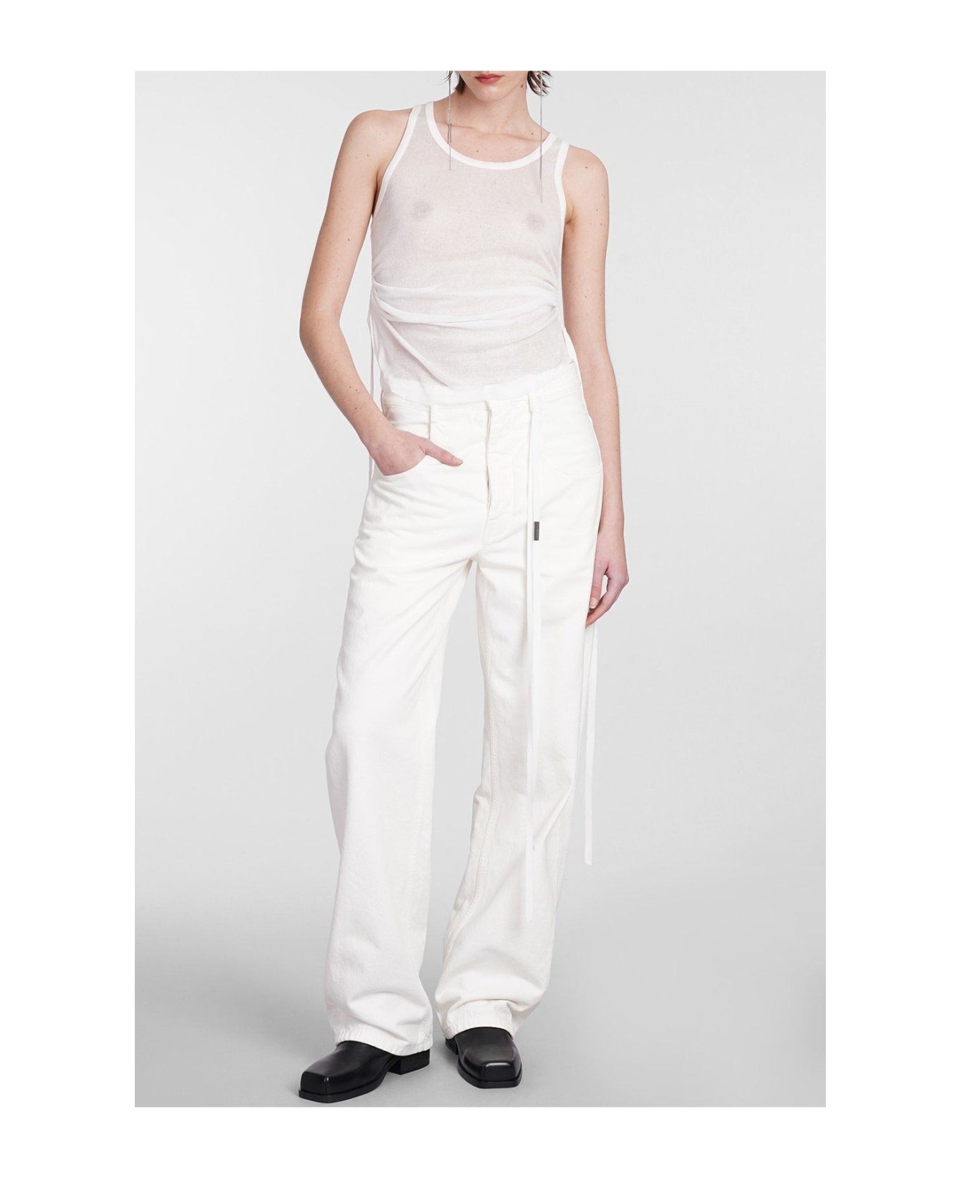 Ann Demeulemeester Straight Leg Drawstring Jeans - White