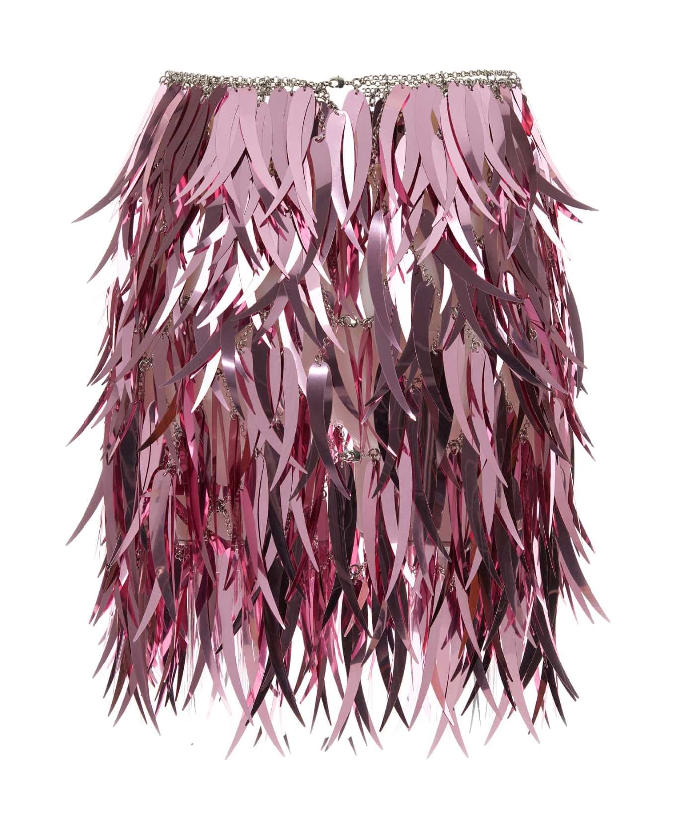 Paco Rabanne Pink Metallic Feathers Mini Skirt - PINK スカート