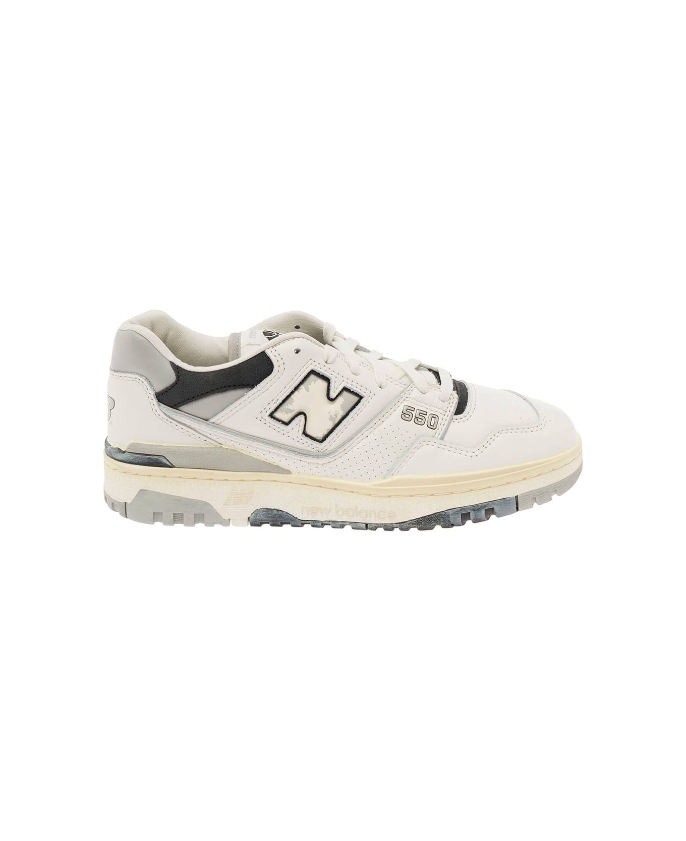 New Balance '550' White And Grey Low Top Sneakers With Logo And Contrasting Details In Leather Man - Grey