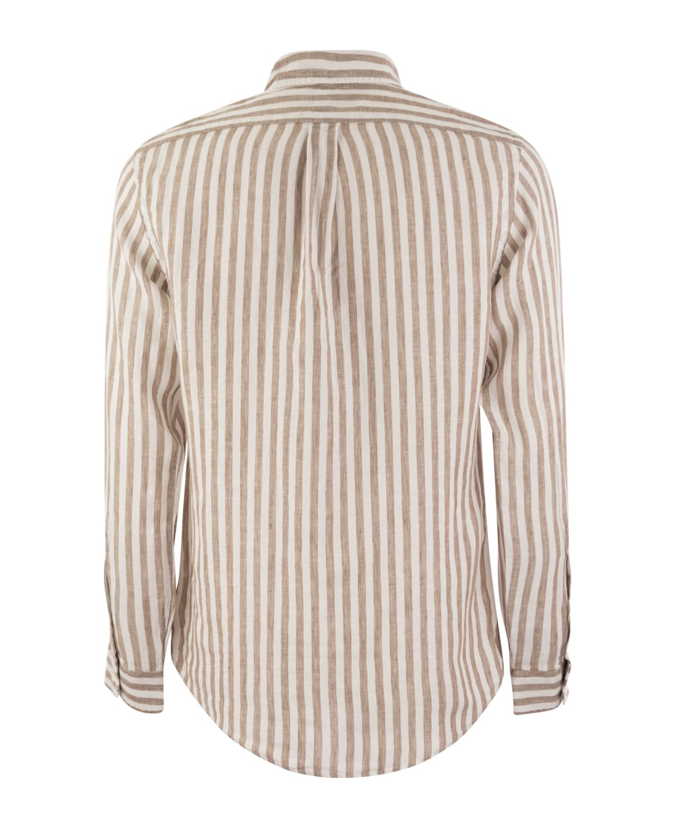 Polo Ralph Lauren Linen Shirt With Striped Pattern And Logo - Kaki/white