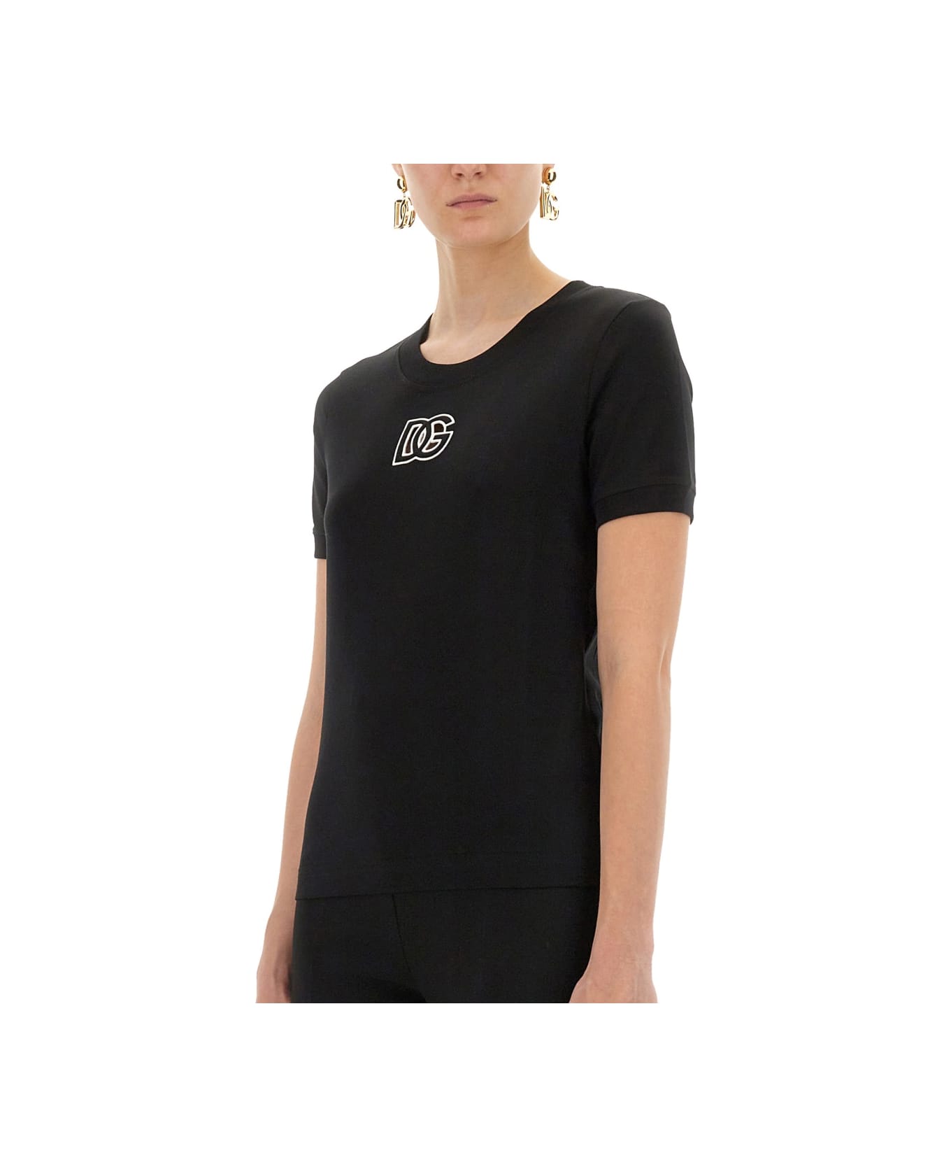 Dolce 
Gabbana Jersey T-shirt With Dg Logo Embroidery - BLACK