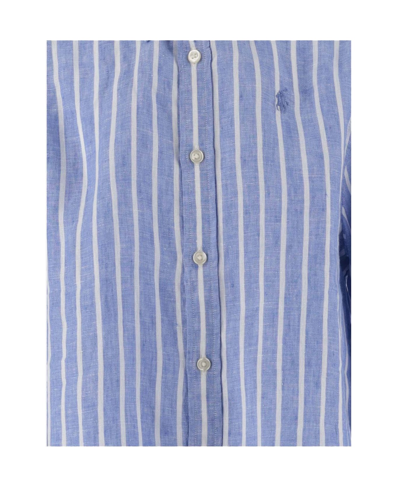 Ralph Lauren Striped Linen Shirt With Logo - LIGHT BLUE