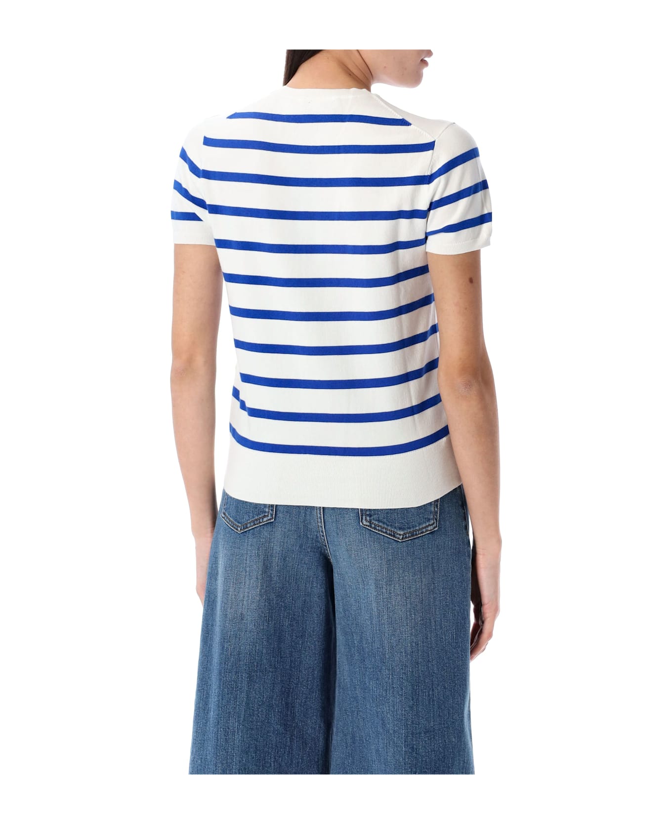 Polo Ralph Lauren Striped Short Sleeves Sweater - BLUE SATURN WHITE