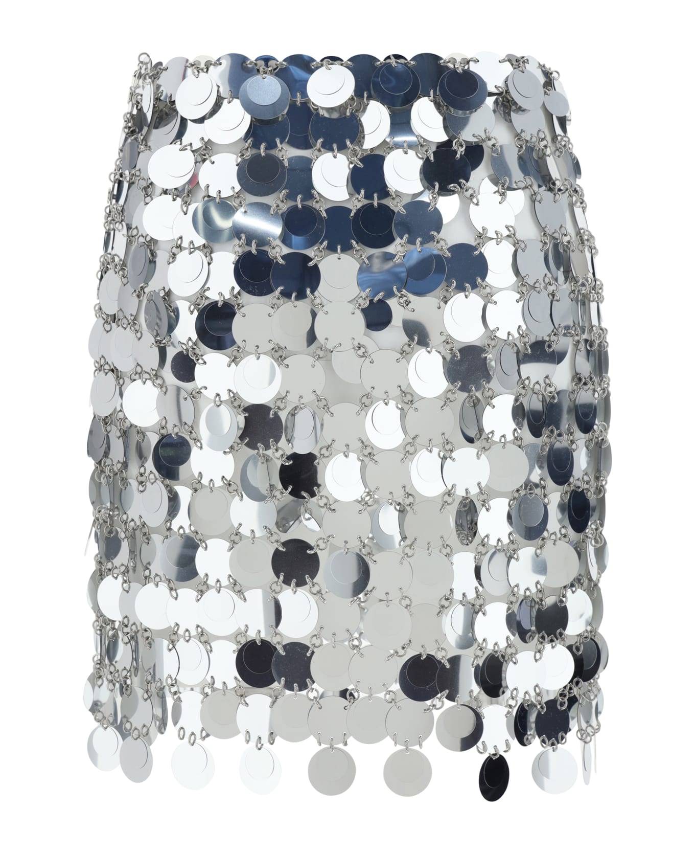 Paco Rabanne Mini Skirt With Circular Mirror Effect Discs - Silver スカート