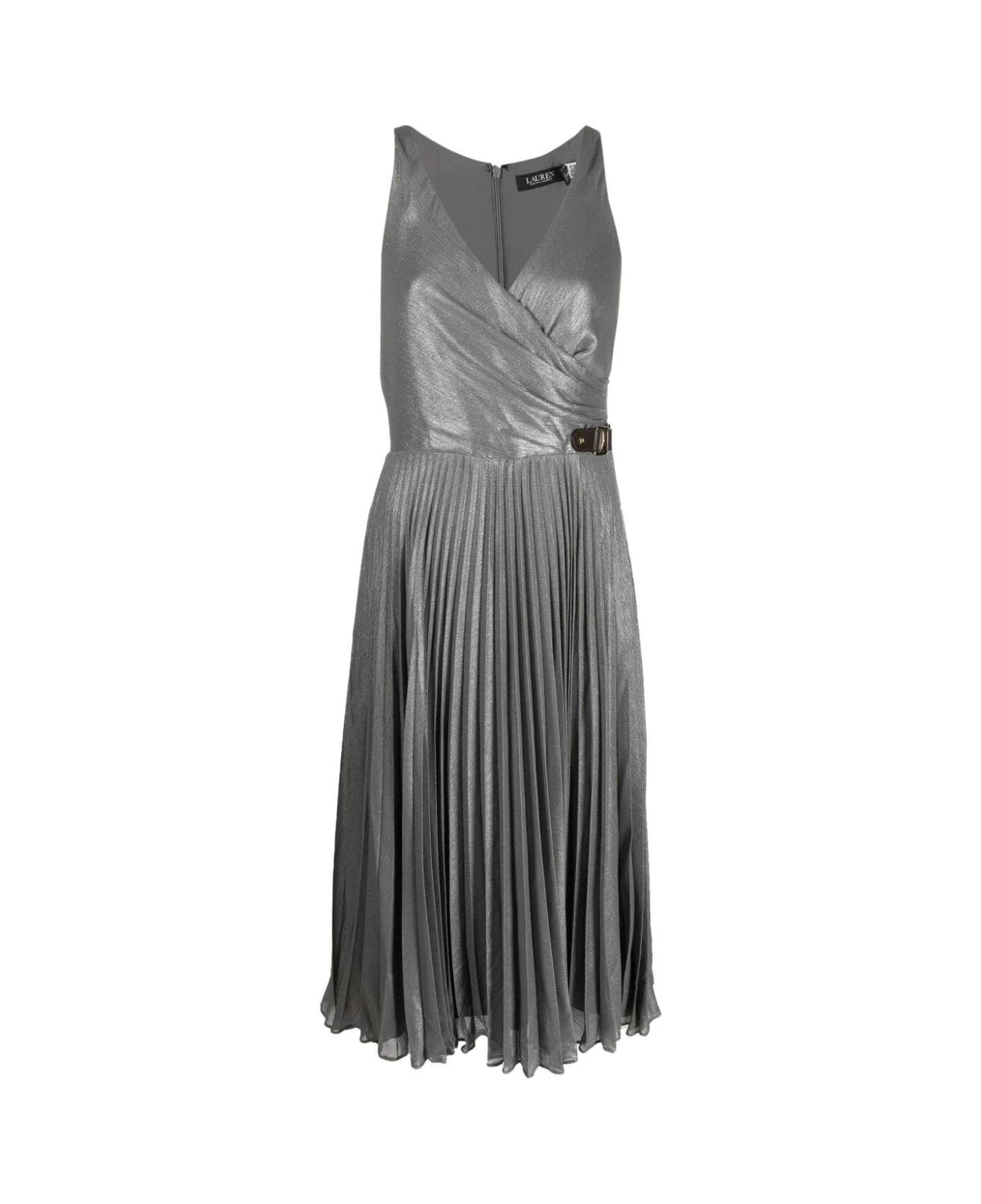 Ralph Lauren Dreshawn Sleeveless Cocktail Midi Dress - Modern Slate Silver Foil