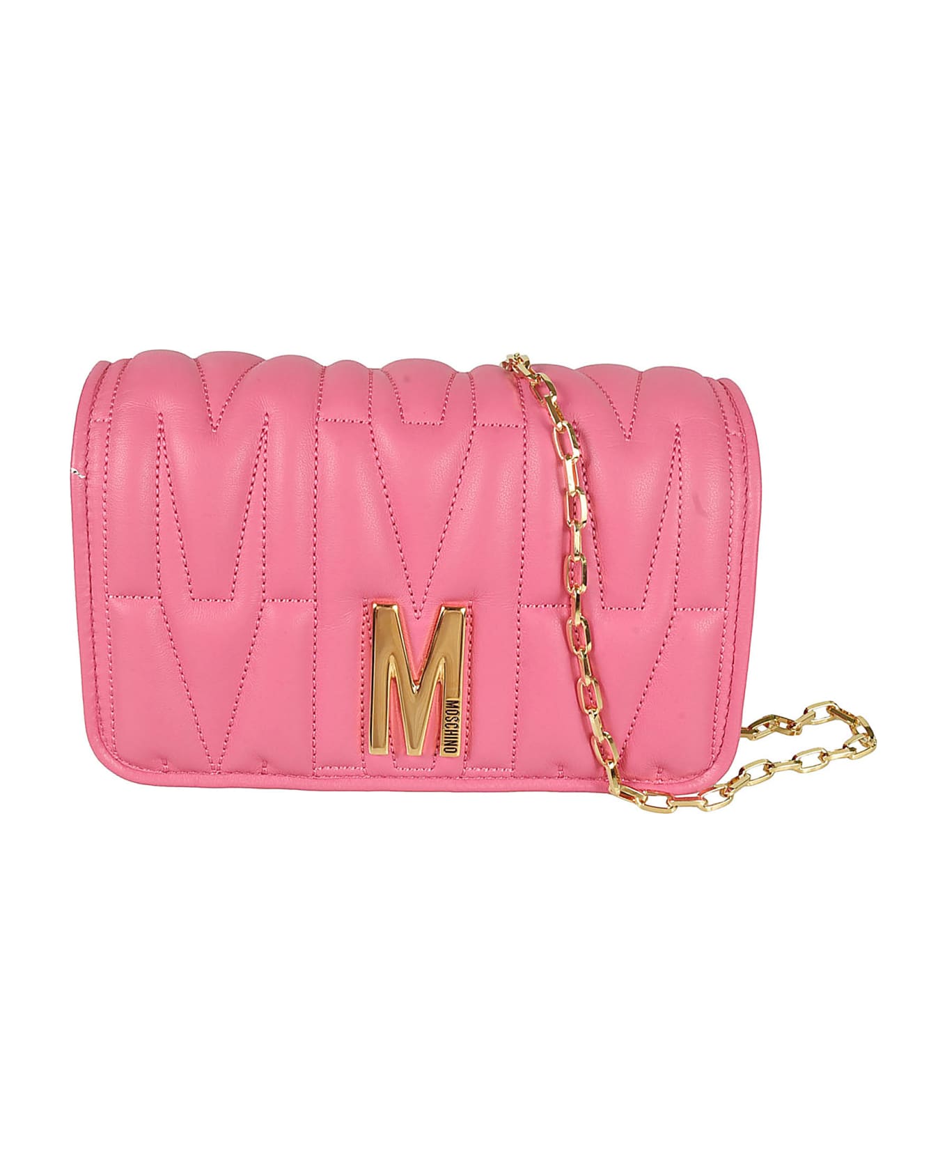 Moschino M Plaque Quilted Flap Chain Shoulder Bag - Pink ショルダーバッグ