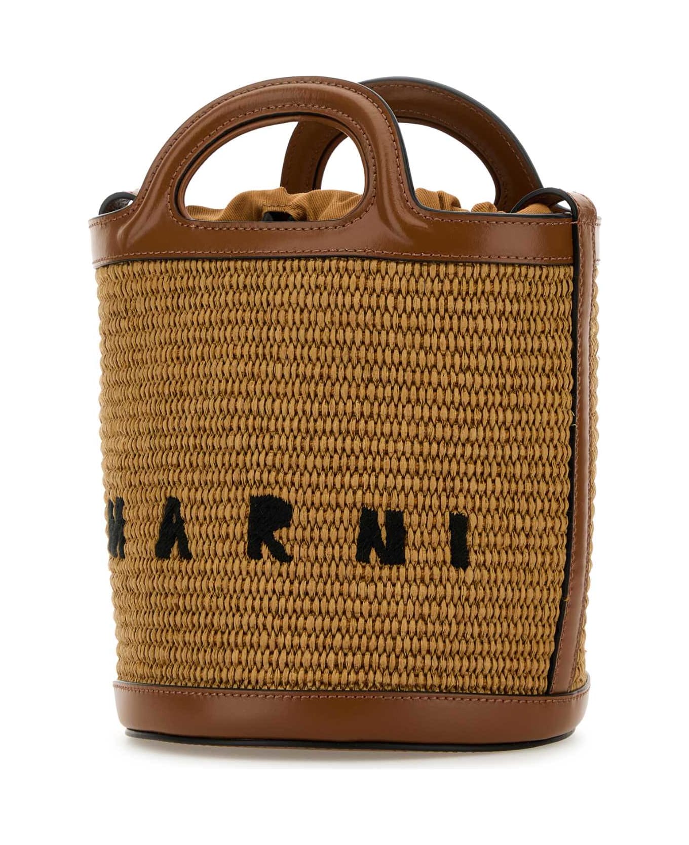 Marni Two-tone Leather And Raffia Tropicalia Bucket Bag - 00M50