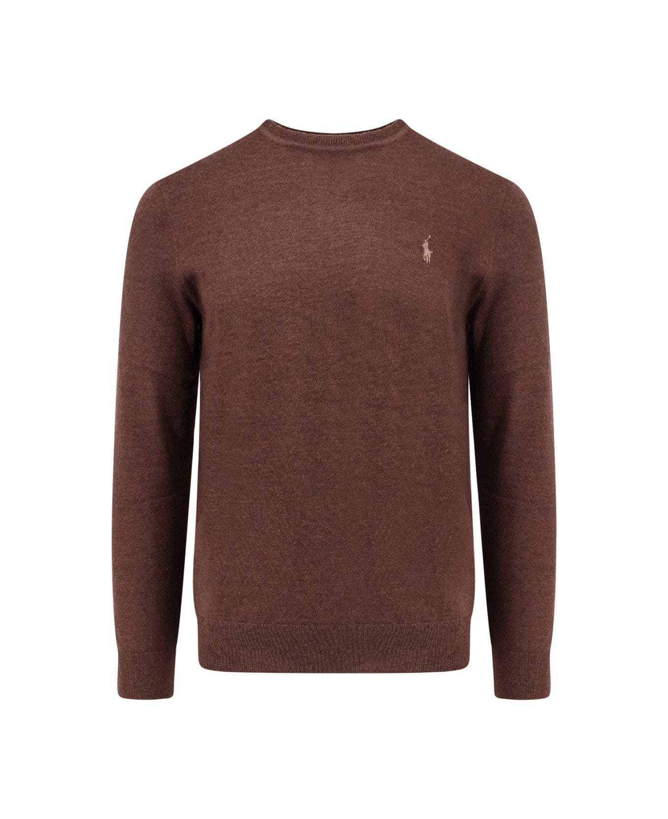 Ralph Lauren Logo Embroidered Crewneck Jumper - CACAO BROWN HEATHER