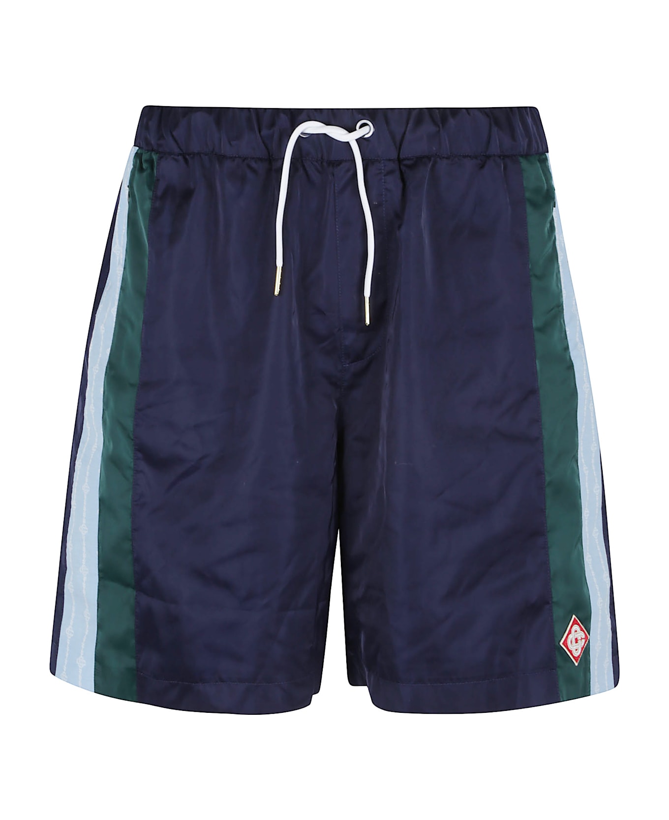 Casablanca Mens Nylon Pleated Track Shorts - Navy Laurel Stripe