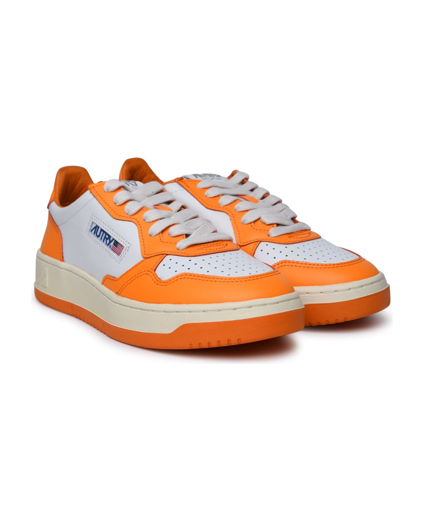 Autry 'medalist' Orange Leather Sneakers - White Orange