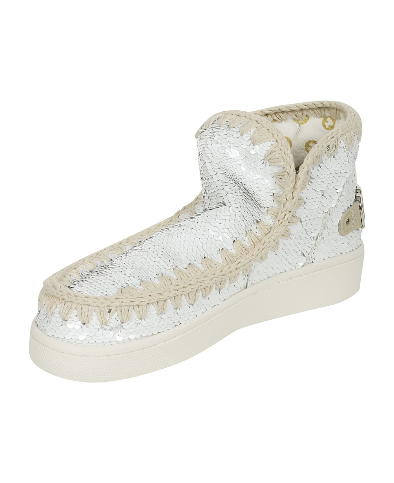 Mou Eskimo New Low Heels Ankle Boots In White Synthetic Fibers - Whisil White Silver