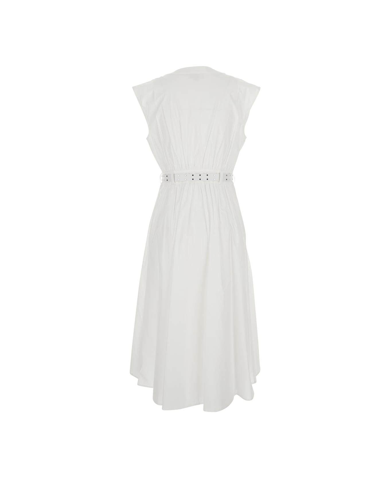 MICHAEL Michael Kors White Sleeveless Long Dress With V Neck And Adjustable Belt In Cotton Stretch Woman - White