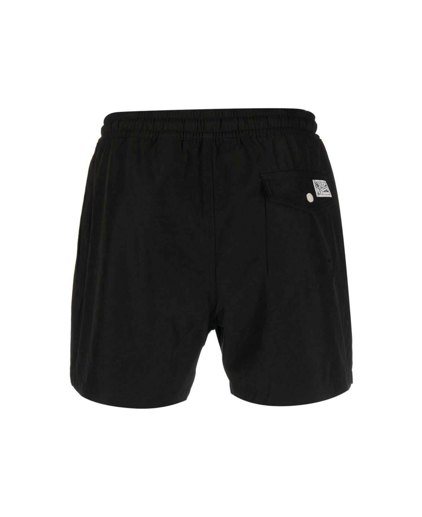 Ralph Lauren Black Swim Trunks With Embroidered Logo And Logo Patch In Nylon Man - BLACK