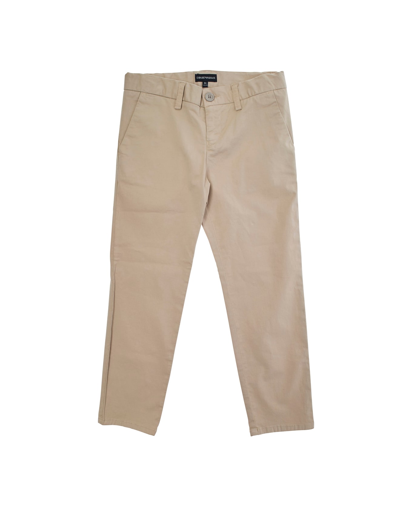 Emporio Armani Beige Pants With Metallic Logo On The Back In Cotton Boy - Beige