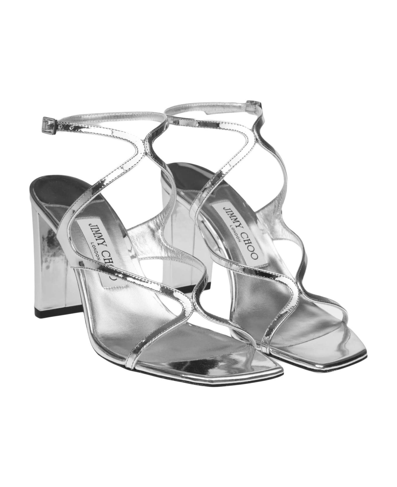 Jimmy Choo Mirror Effect Leather Sandal Silver Color - Silver