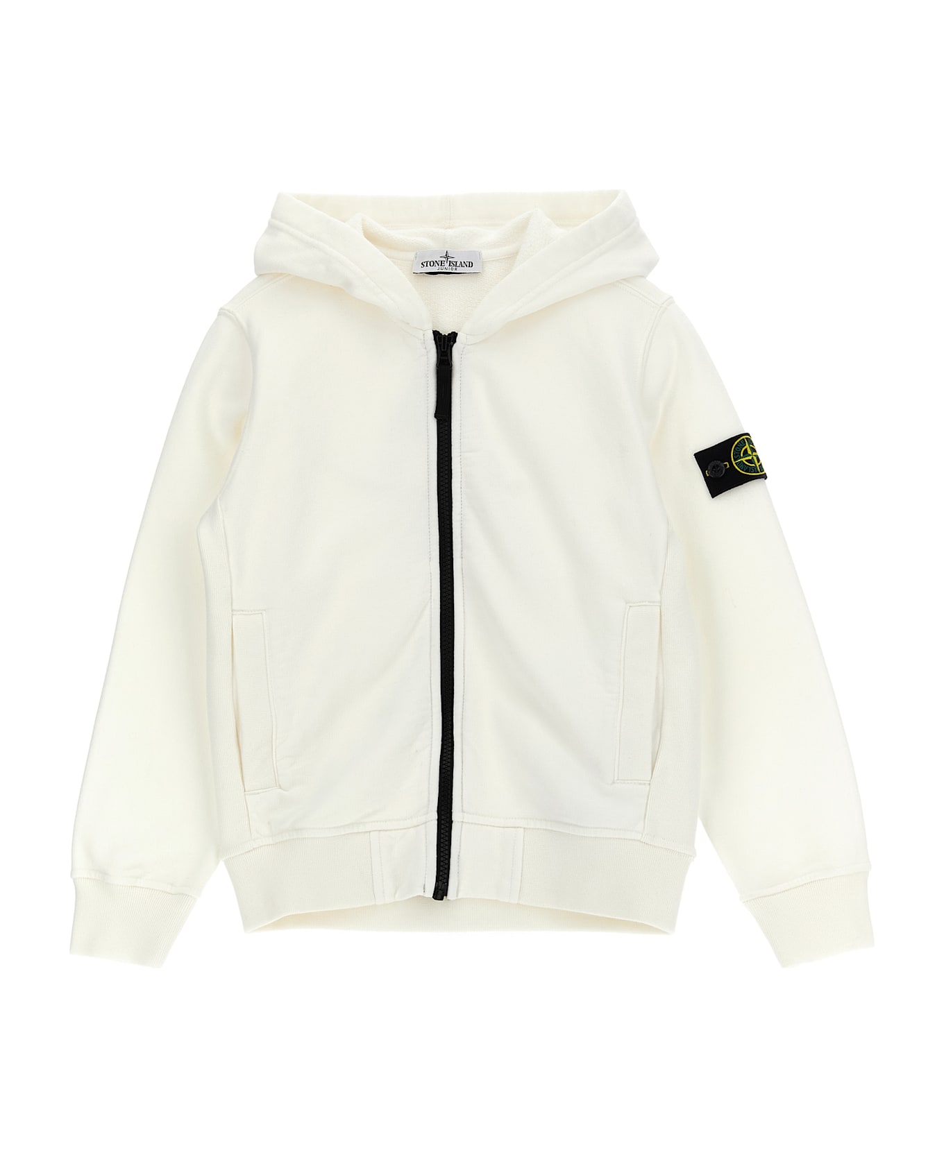 Stone Island Junior Logo Badge Hoodie - White