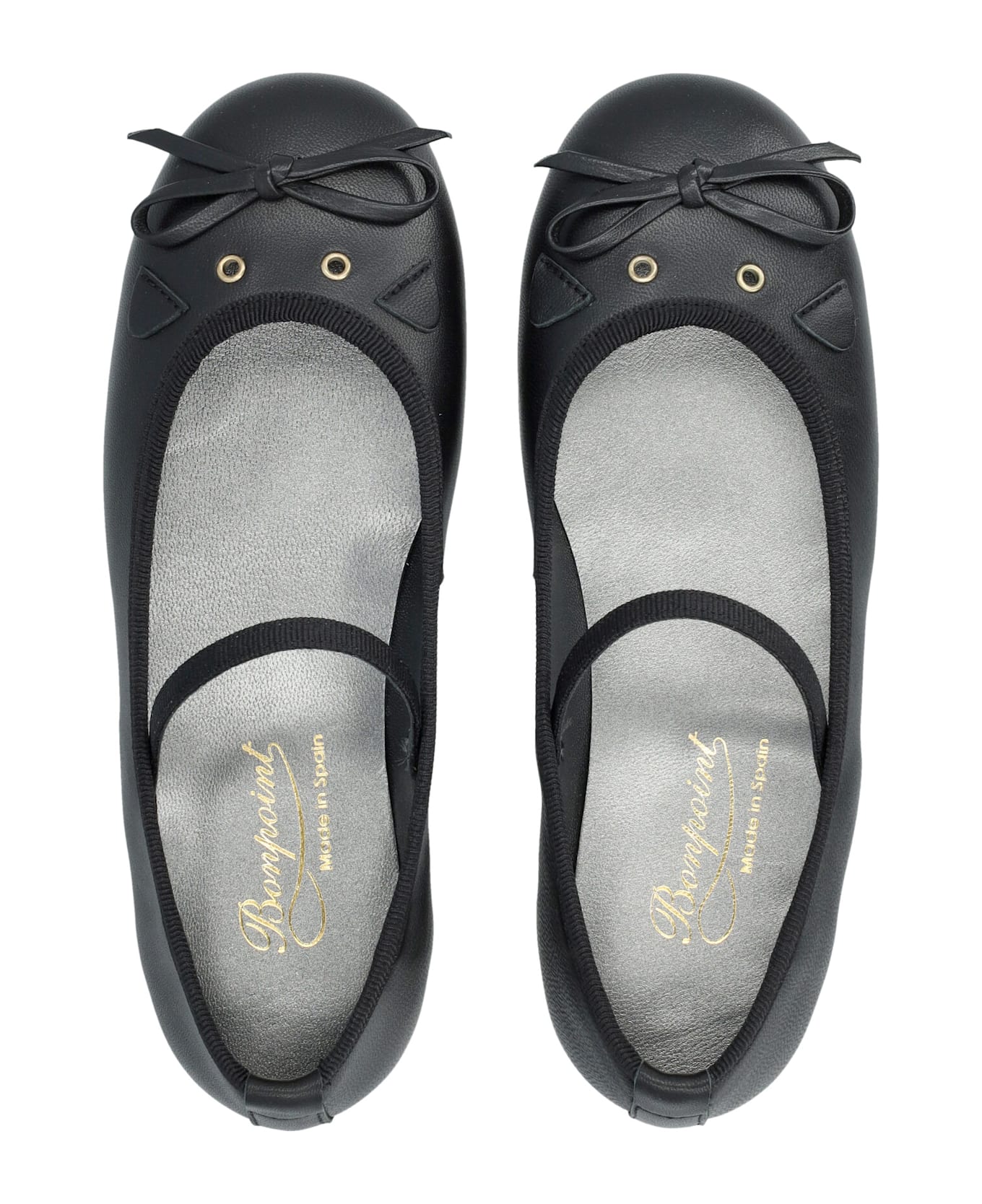 Bonpoint Joie Leather Ballerinas With Cat Detail For Girls - BLACK